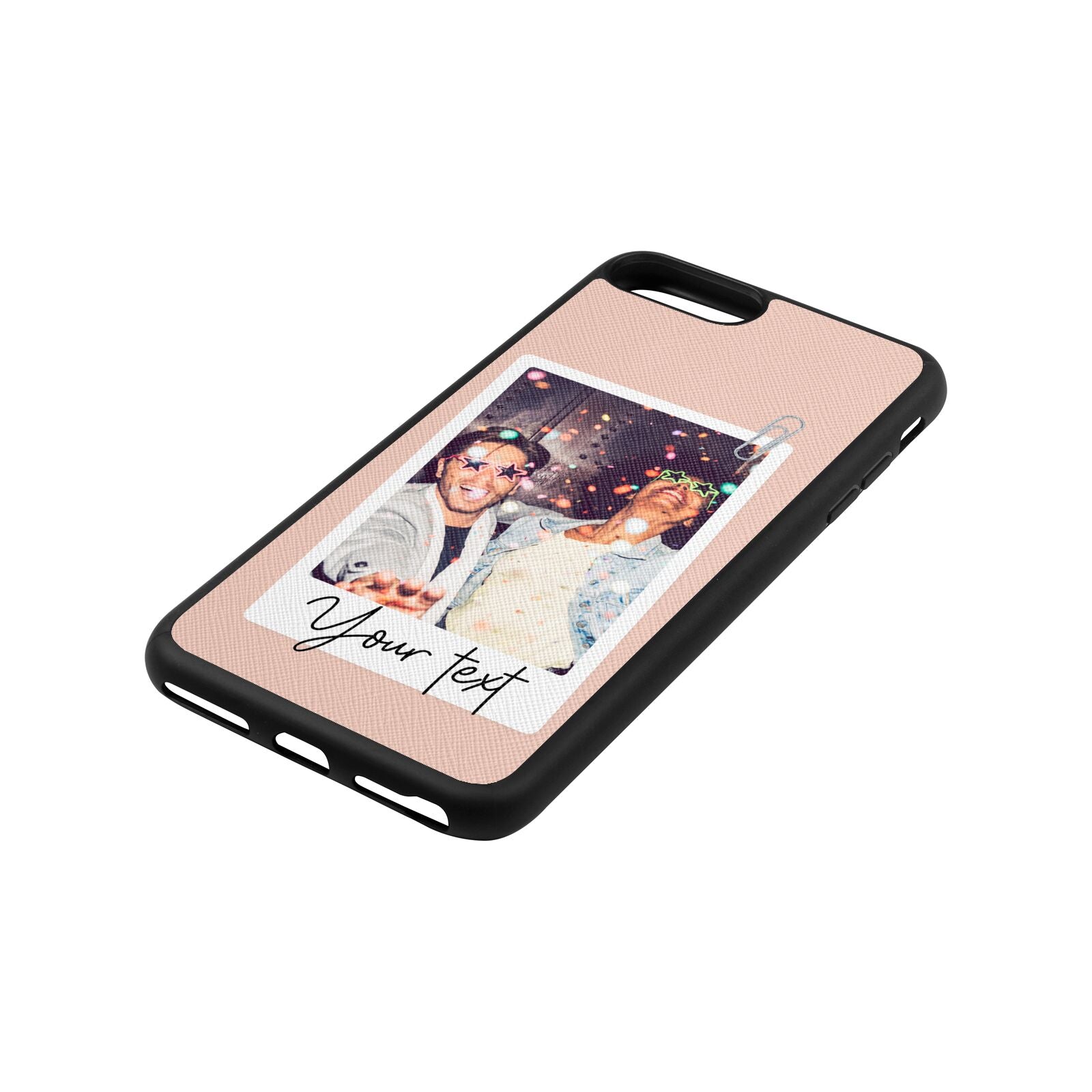 Personalised Photo with Text Nude Saffiano Leather iPhone 8 Plus Case Side Angle