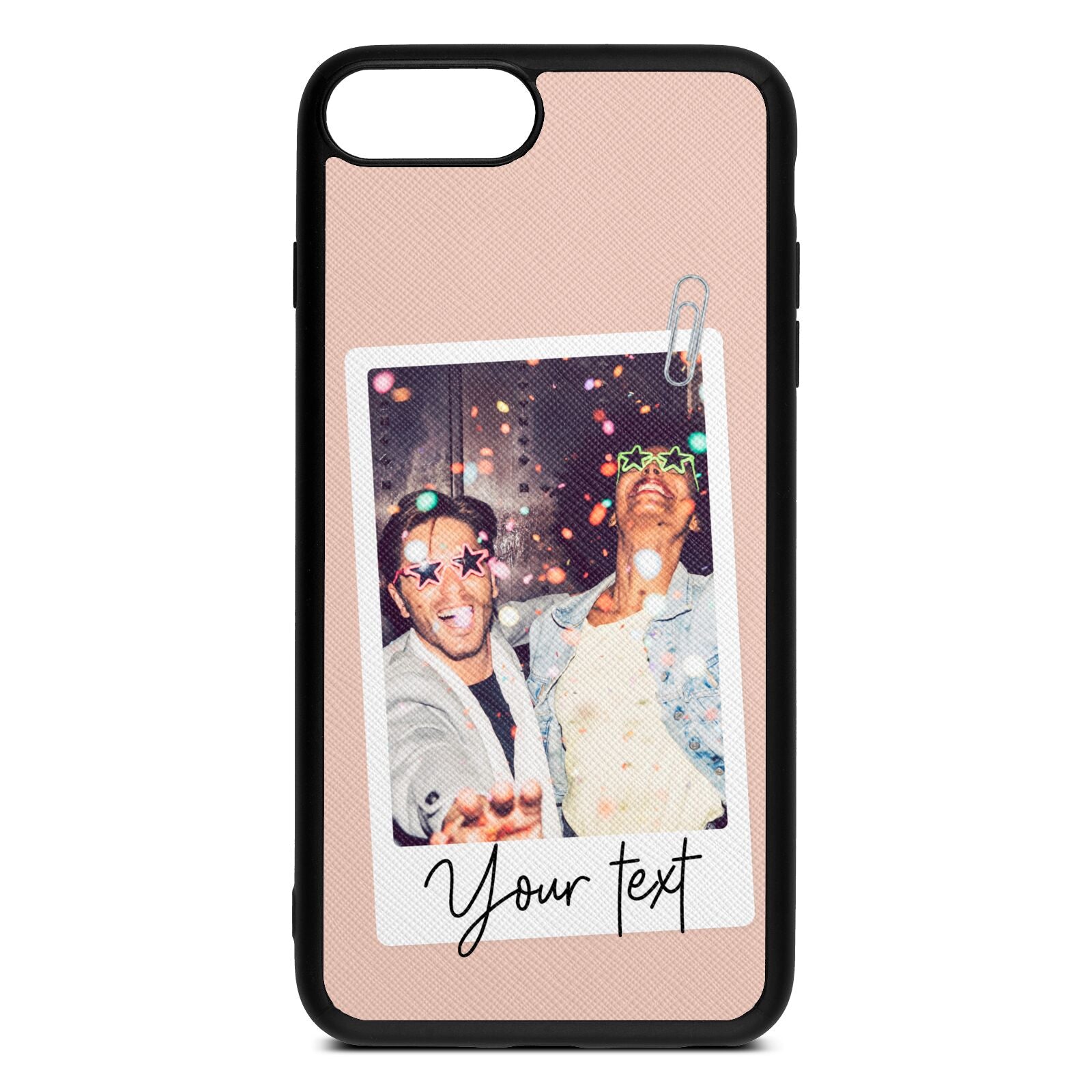 Personalised Photo with Text Nude Saffiano Leather iPhone 8 Plus Case