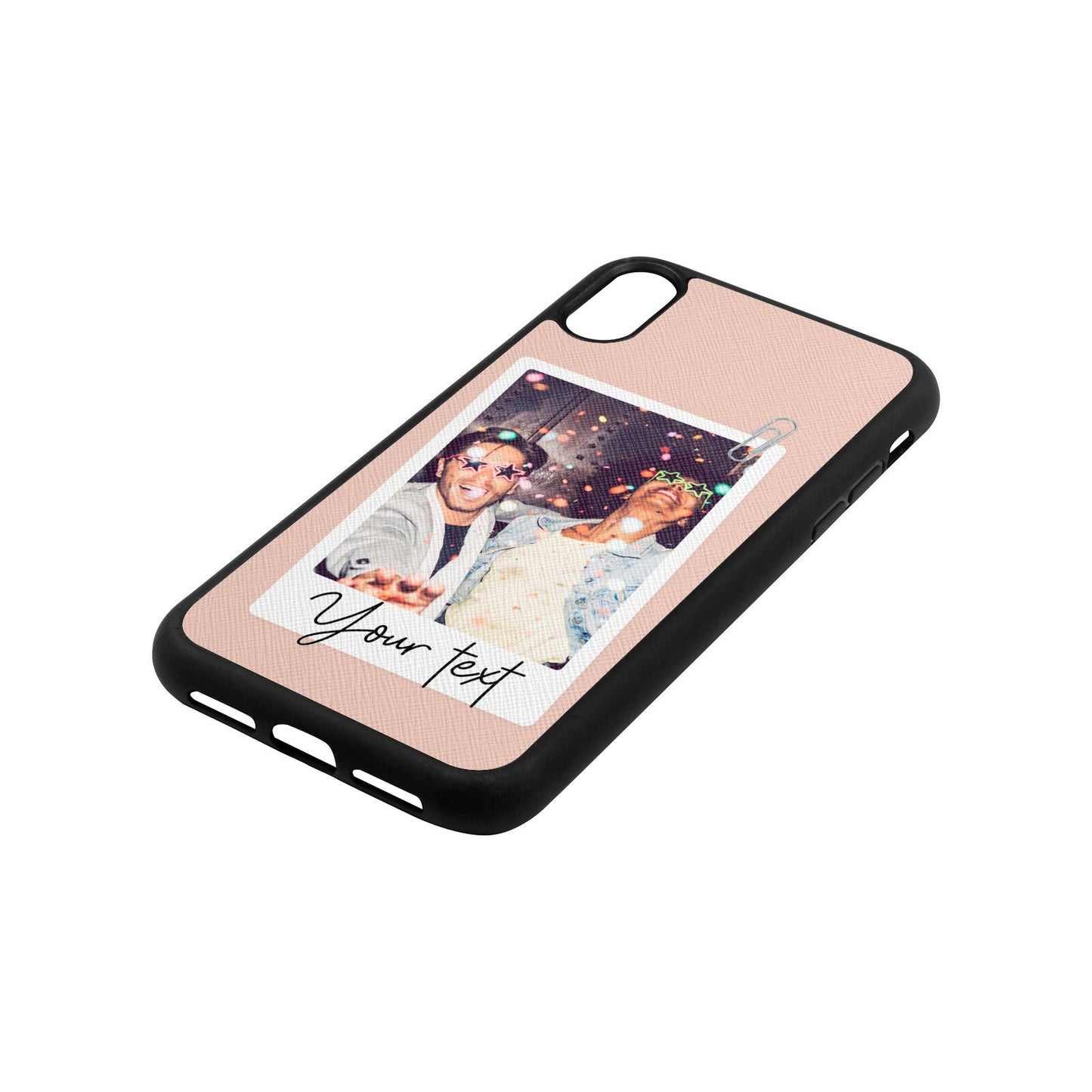 Personalised Photo with Text Nude Saffiano Leather iPhone Xr Case Side Angle