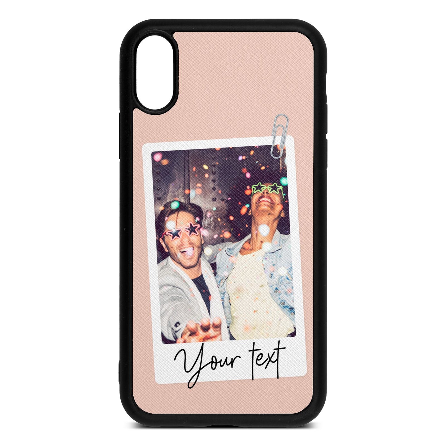 Personalised Photo with Text Nude Saffiano Leather iPhone Xr Case