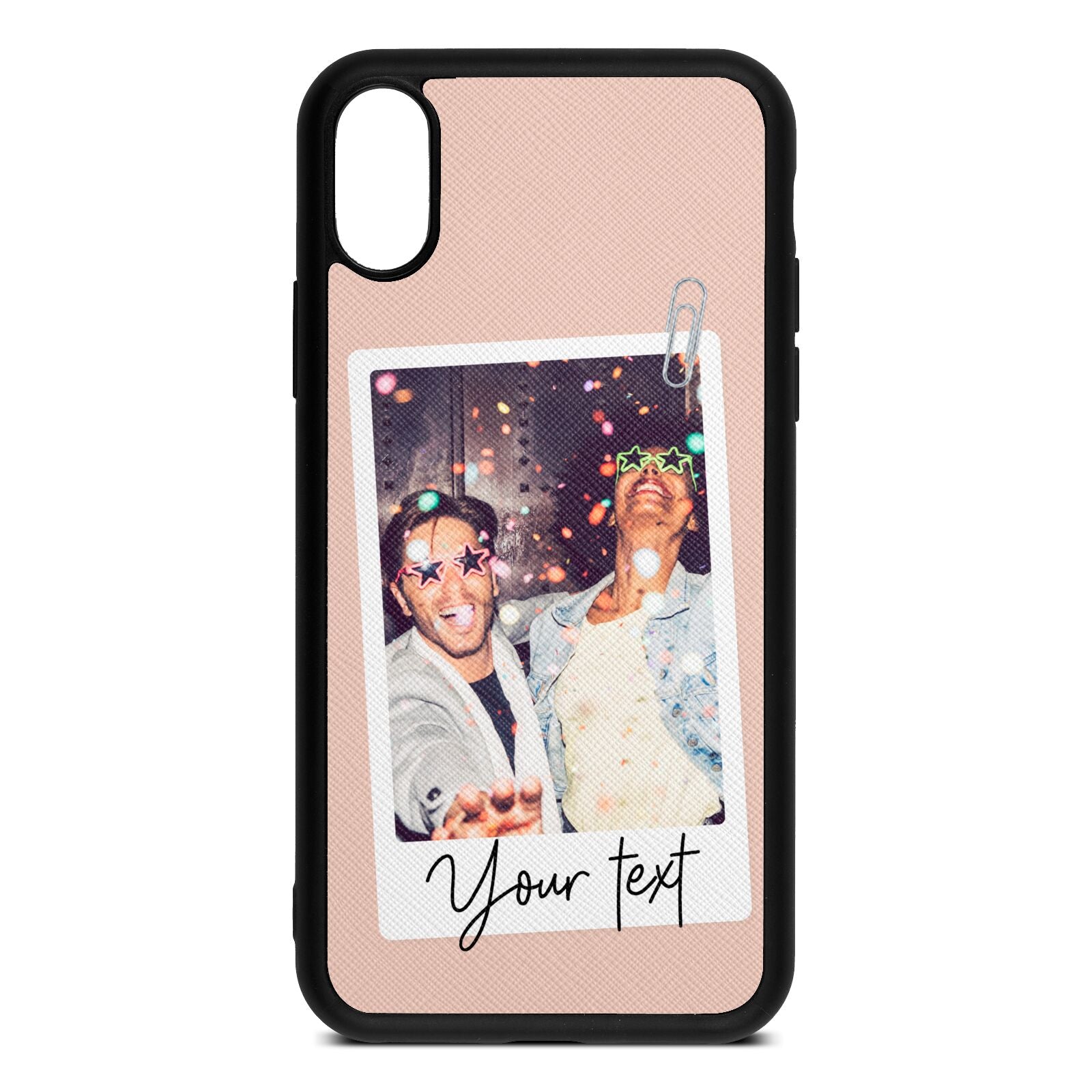Personalised Photo with Text Nude Saffiano Leather iPhone Xs Case