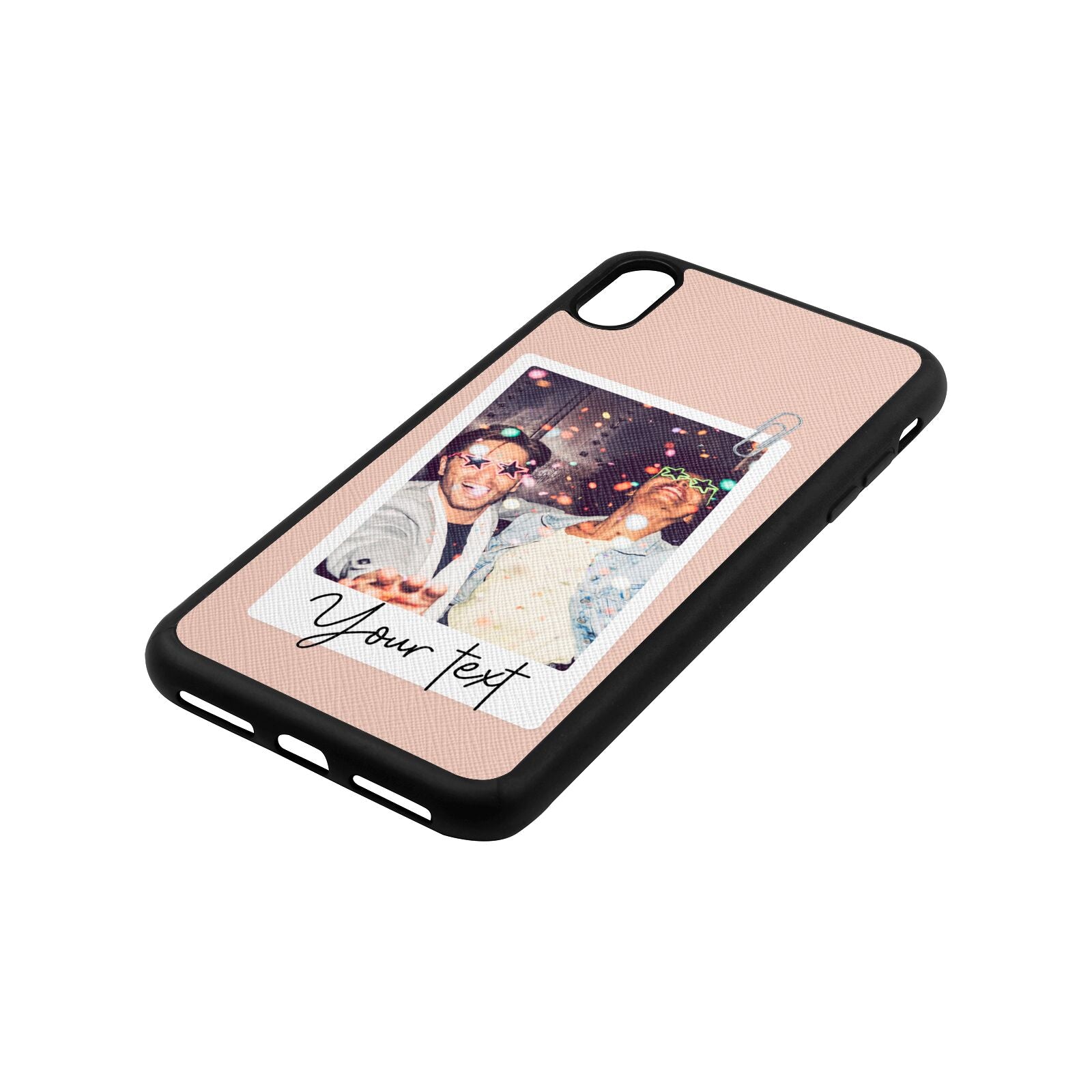 Personalised Photo with Text Nude Saffiano Leather iPhone Xs Max Case Side Angle