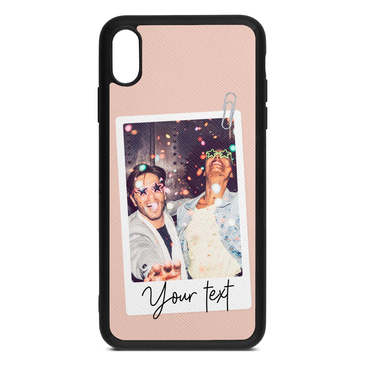 Personalised Photo with Text Nude Saffiano Leather iPhone Xs Max Case
