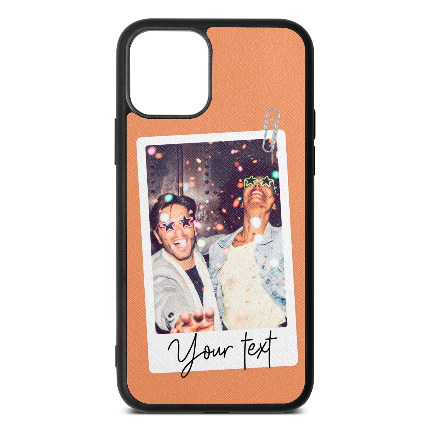 Personalised Photo with Text Orange Saffiano Leather iPhone 11 Pro Case
