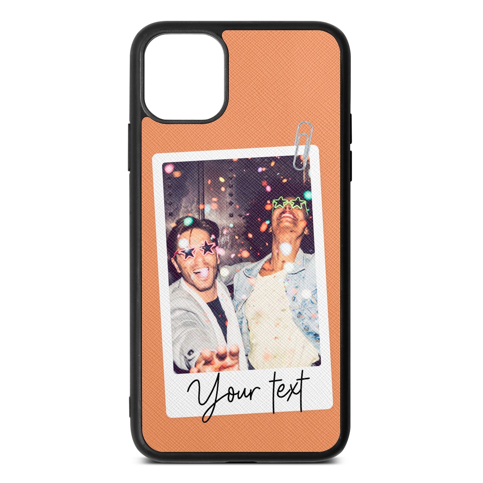 Personalised Photo with Text Orange Saffiano Leather iPhone 11 Pro Max Case