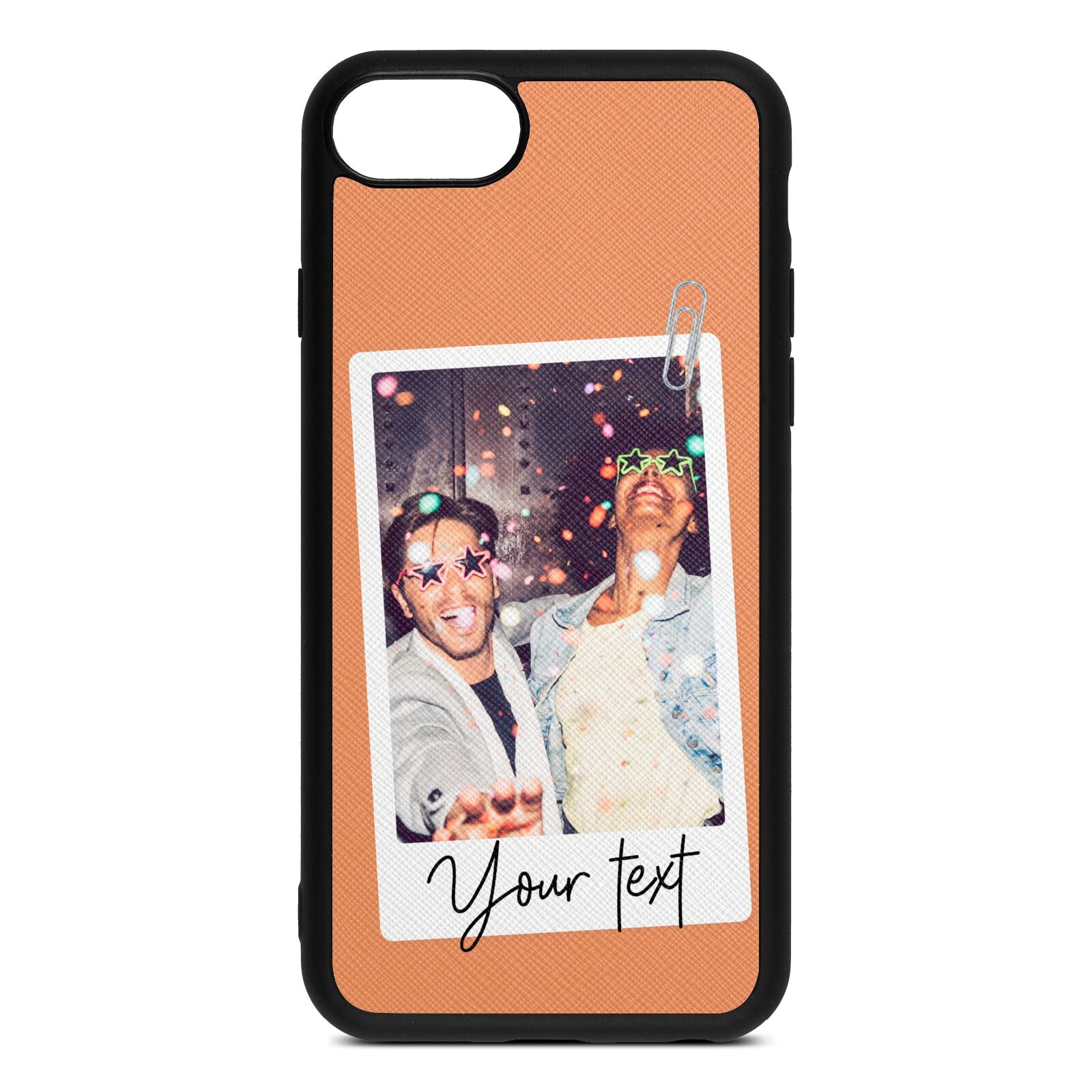 Personalised Photo with Text Orange Saffiano Leather iPhone 8 Case