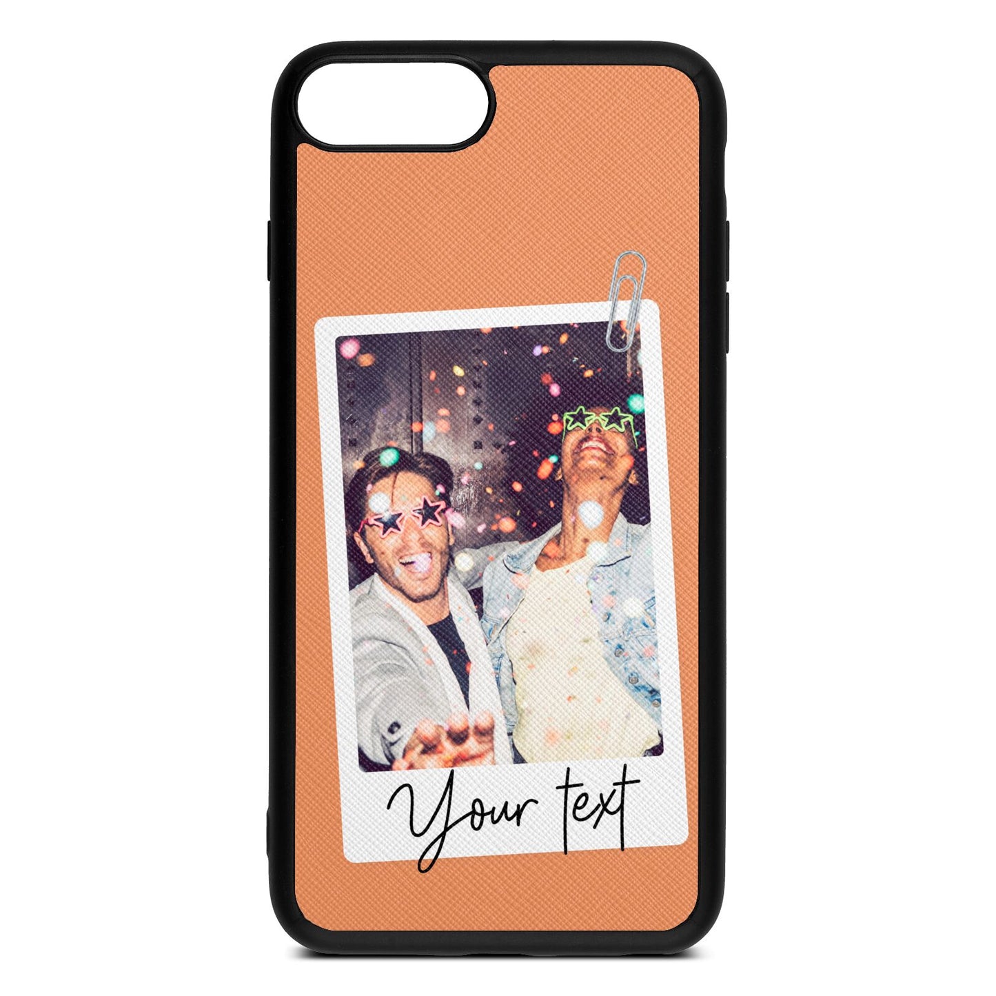 Personalised Photo with Text Orange Saffiano Leather iPhone 8 Plus Case
