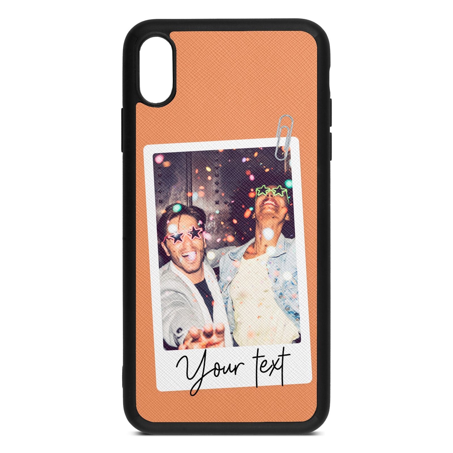 Personalised Photo with Text Orange Saffiano Leather iPhone Xs Max Case