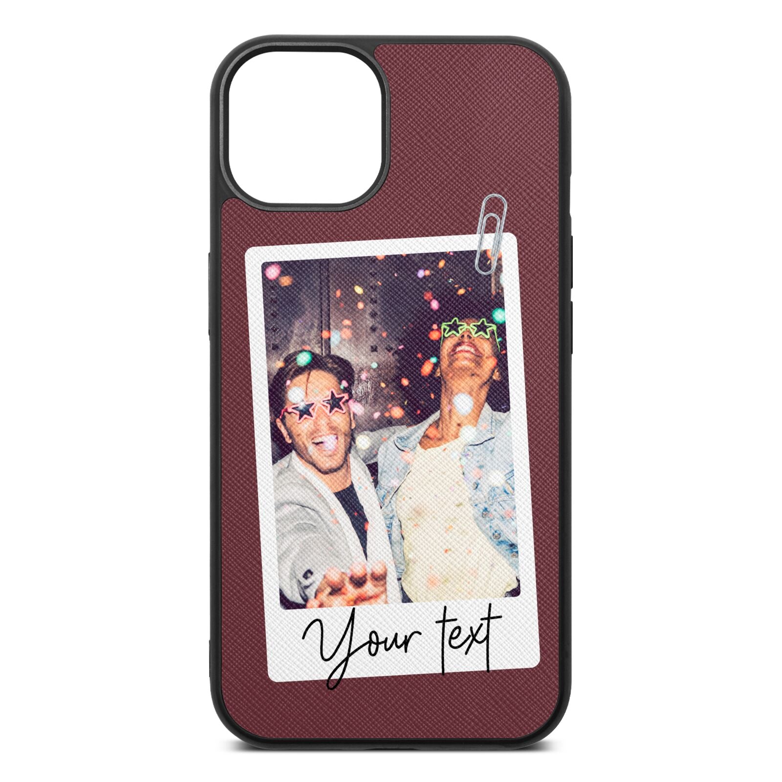 Personalised Photo with Text Rose Brown Saffiano Leather iPhone 13 Case