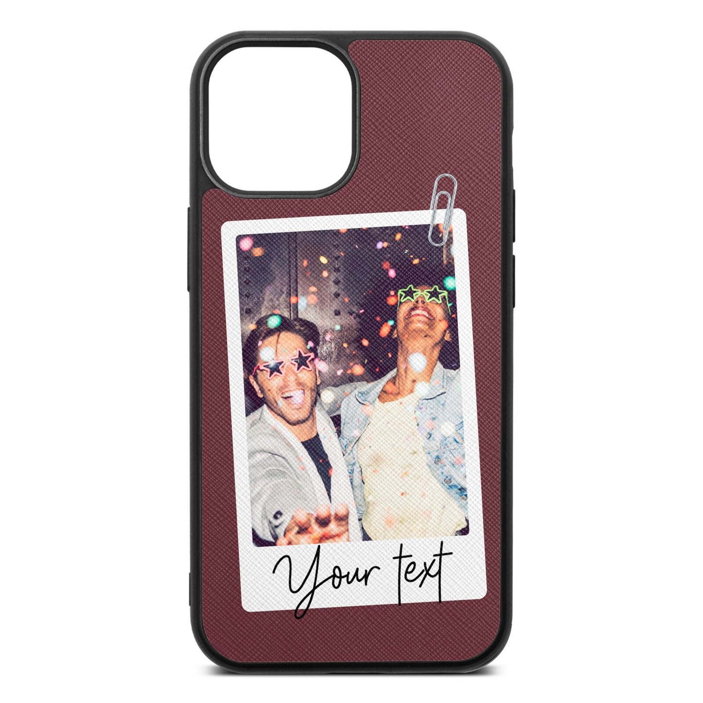 Personalised Photo with Text Rose Brown Saffiano Leather iPhone 13 Mini Case