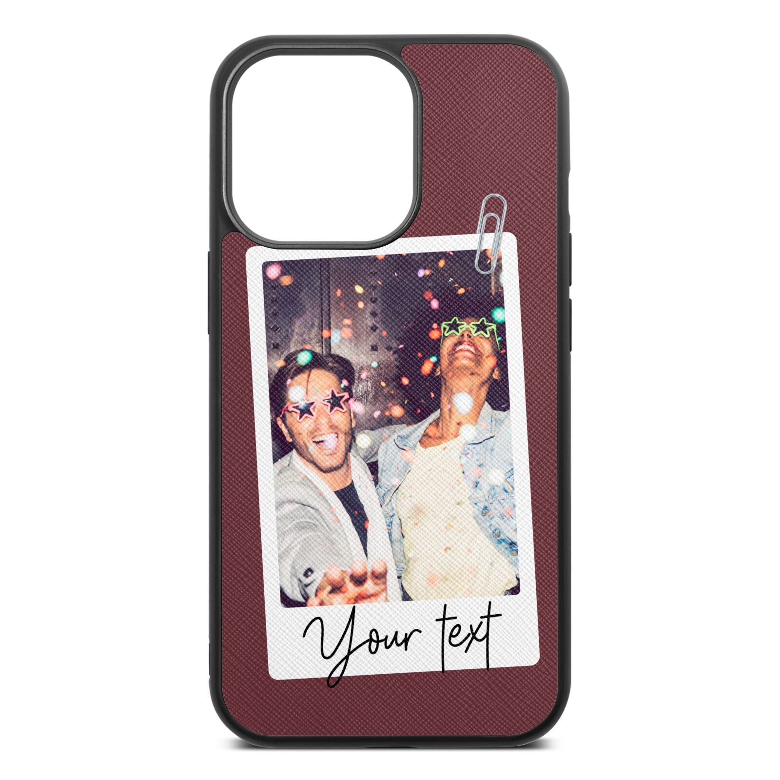 Personalised Photo with Text Rose Brown Saffiano Leather iPhone 13 Pro Case