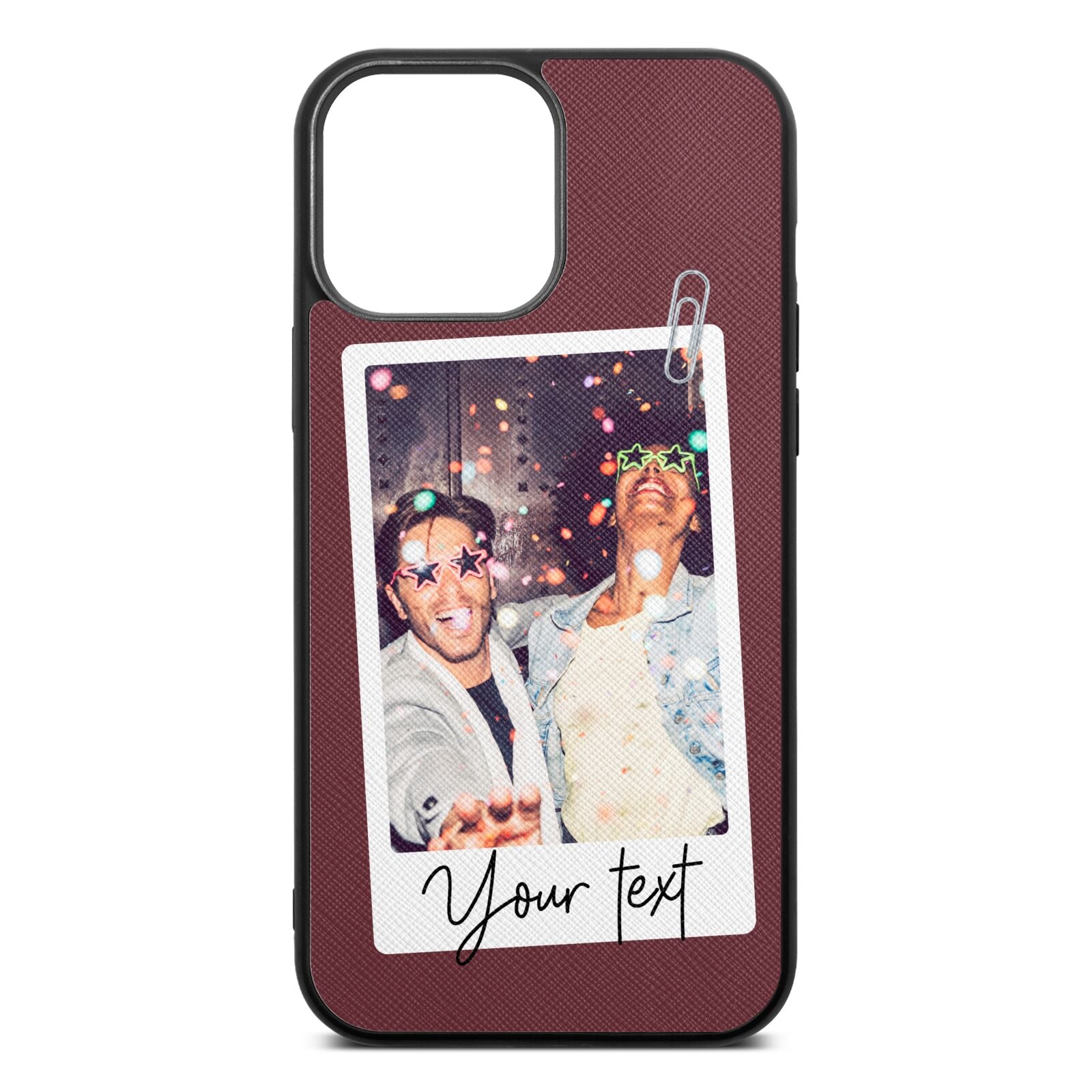 Personalised Photo with Text Rose Brown Saffiano Leather iPhone 13 Pro Max Case
