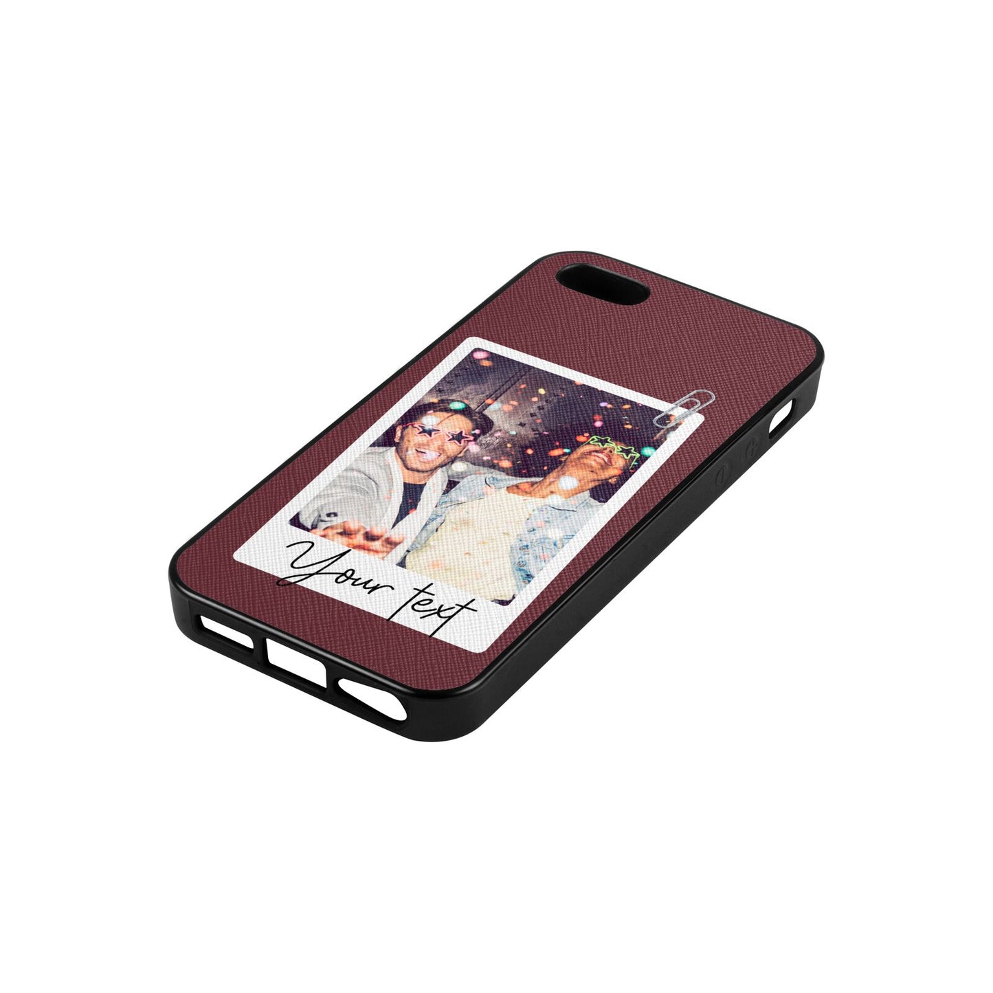 Personalised Photo with Text Rose Brown Saffiano Leather iPhone 5 Case Side Angle