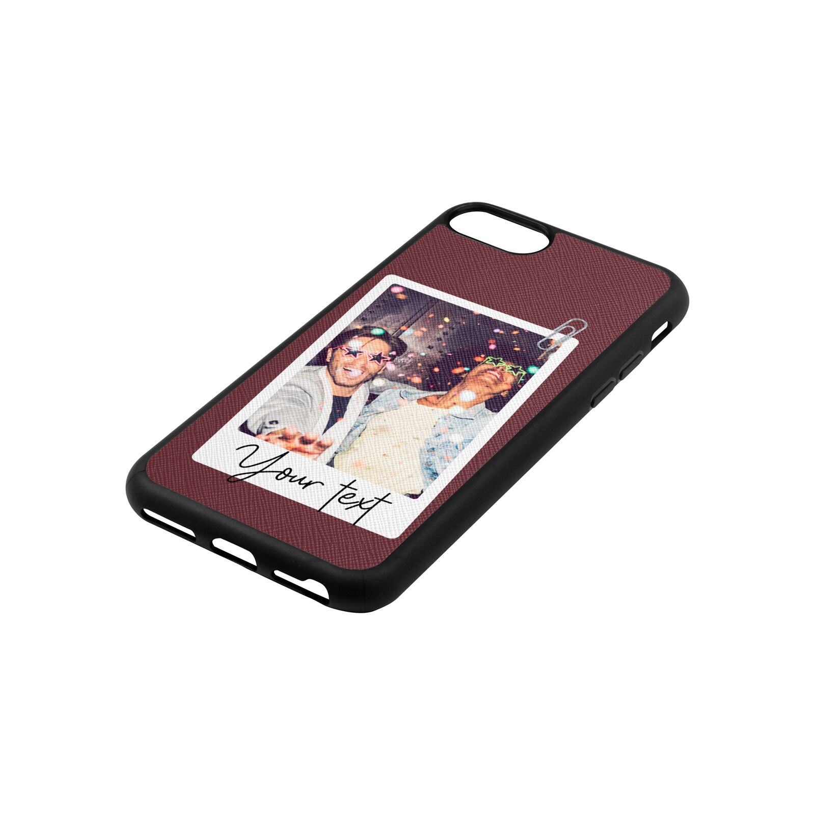 Personalised Photo with Text Rose Brown Saffiano Leather iPhone 8 Case Side Angle