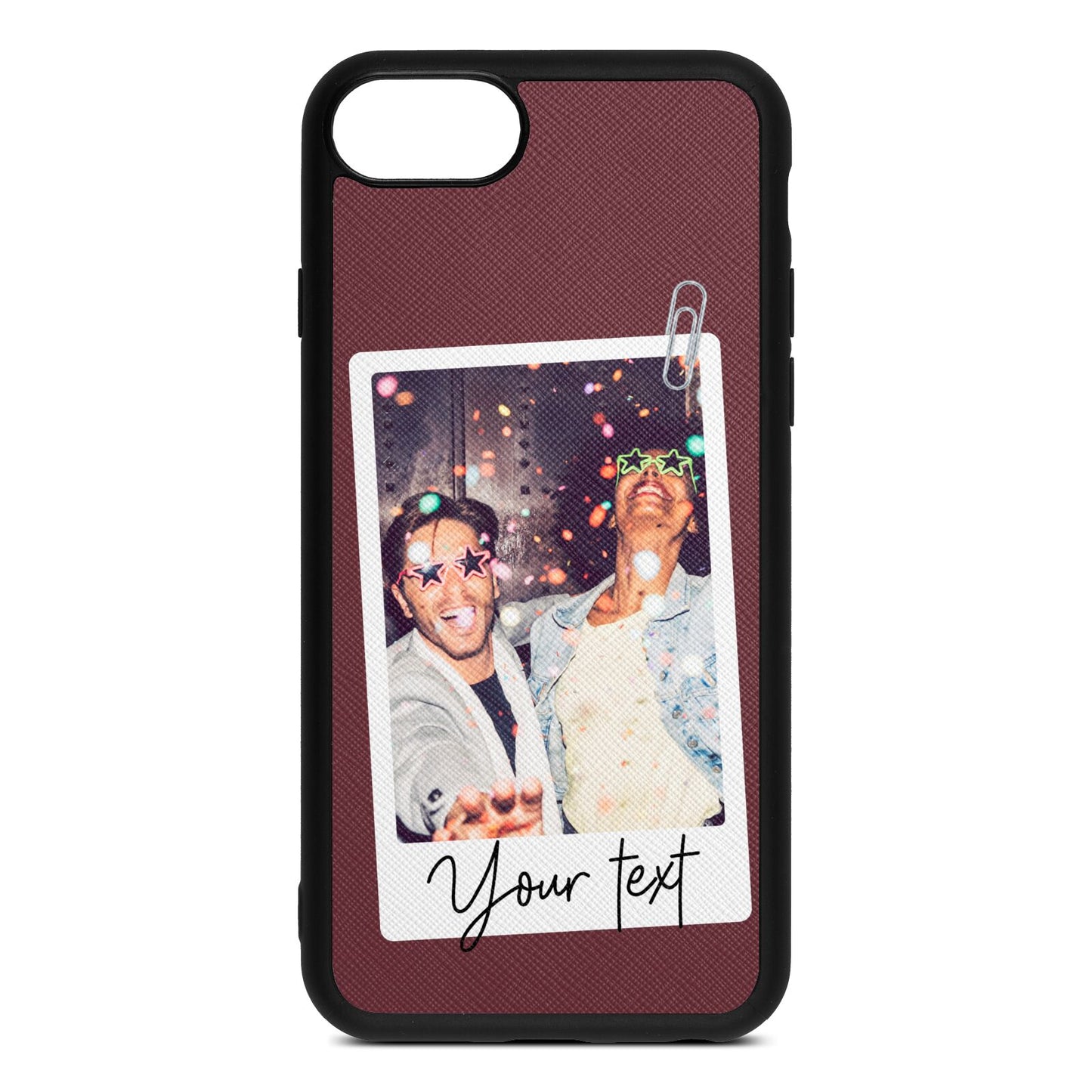 Personalised Photo with Text Rose Brown Saffiano Leather iPhone 8 Case