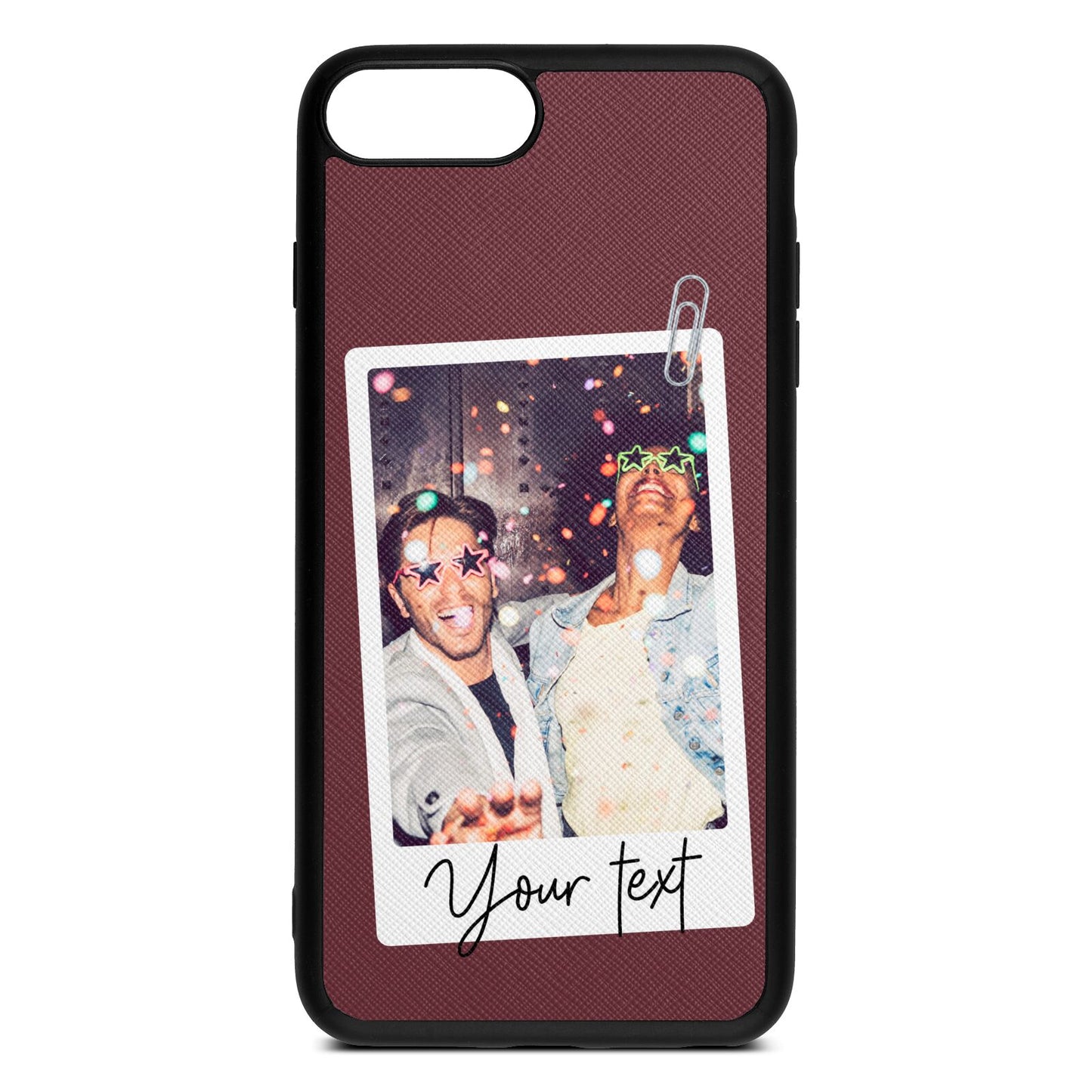 Personalised Photo with Text Rose Brown Saffiano Leather iPhone 8 Plus Case