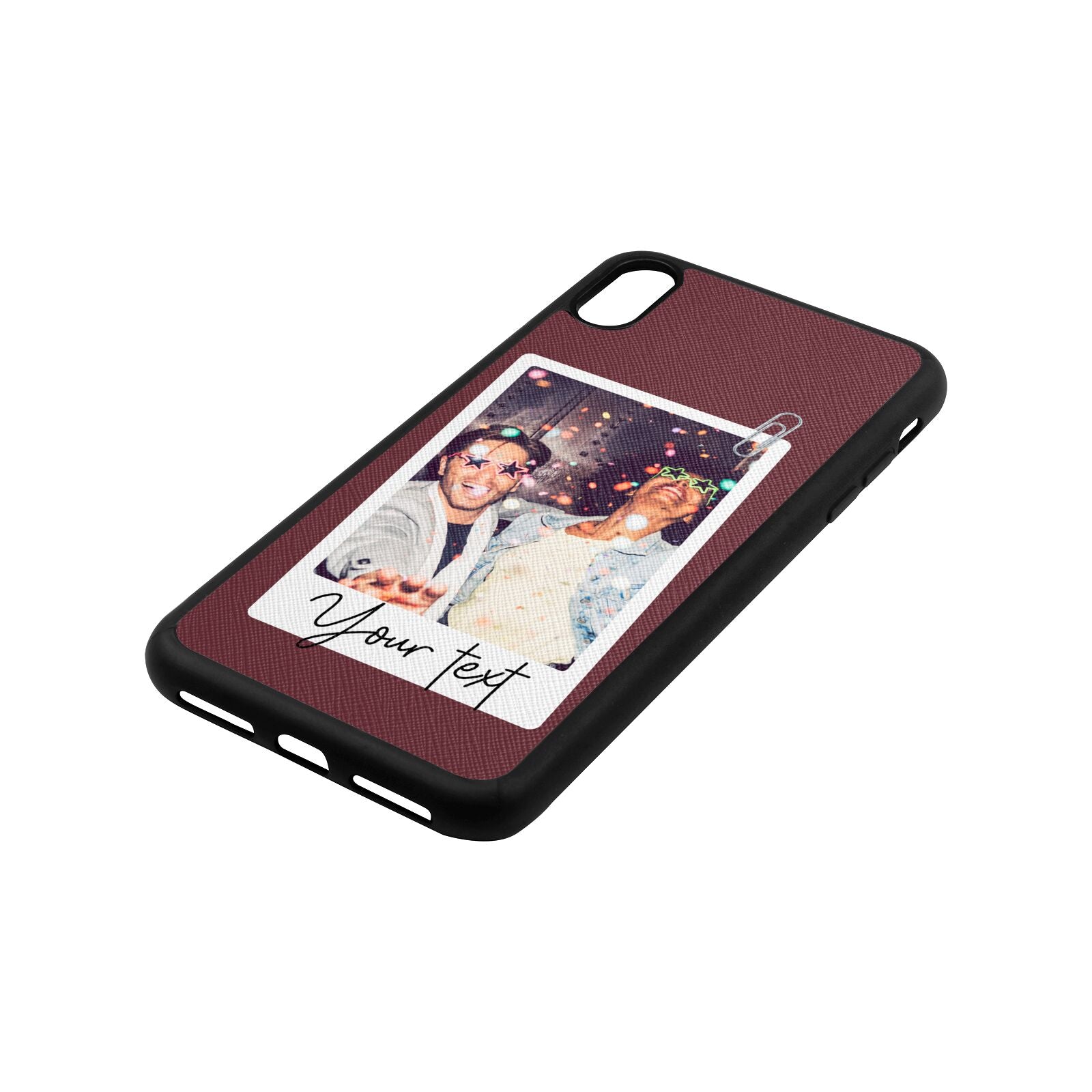 Personalised Photo with Text Rose Brown Saffiano Leather iPhone Xs Max Case Side Angle