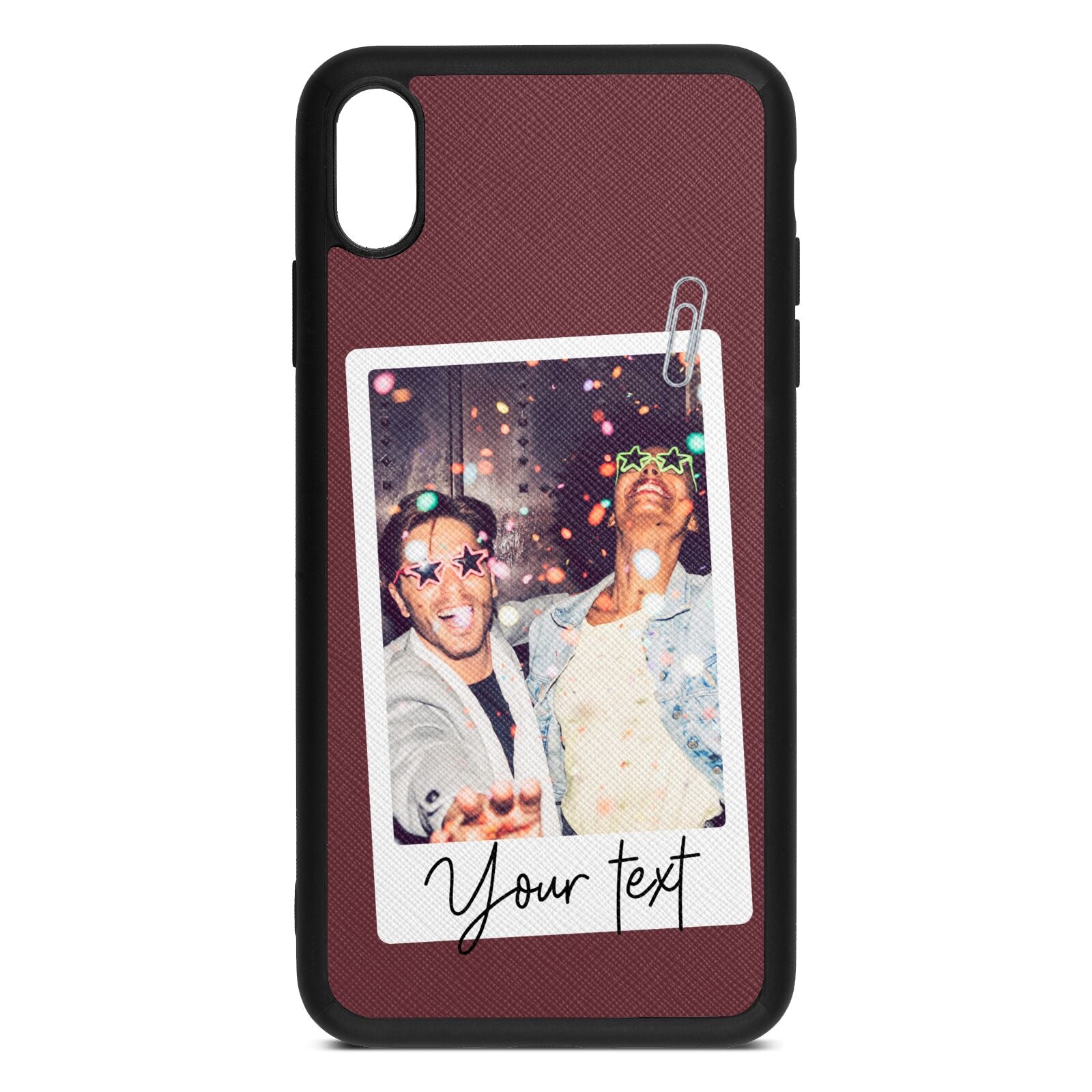 Personalised Photo with Text Rose Brown Saffiano Leather iPhone Xs Max Case
