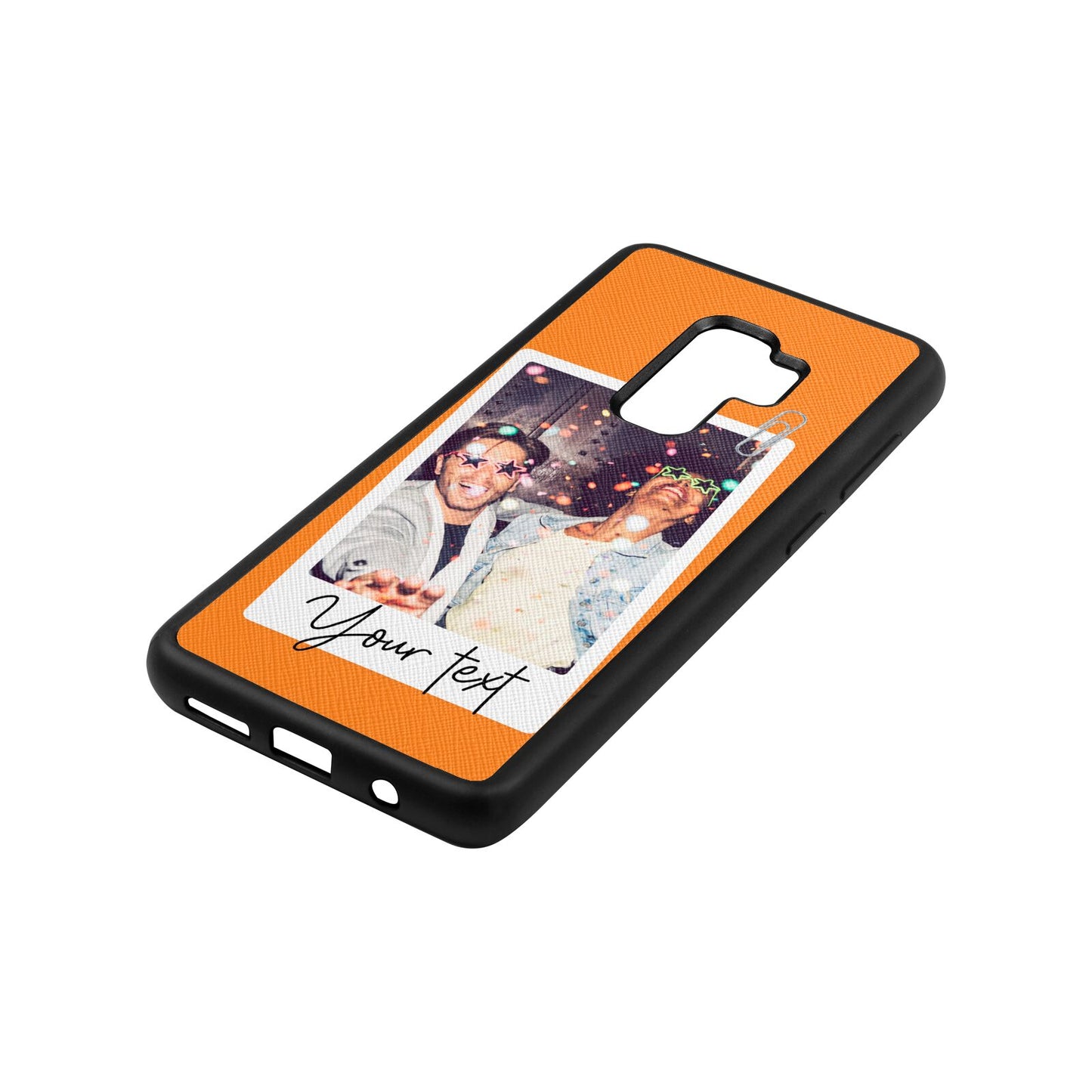 Personalised Photo with Text Saffron Saffiano Leather Samsung S9 Plus Case Side Angle