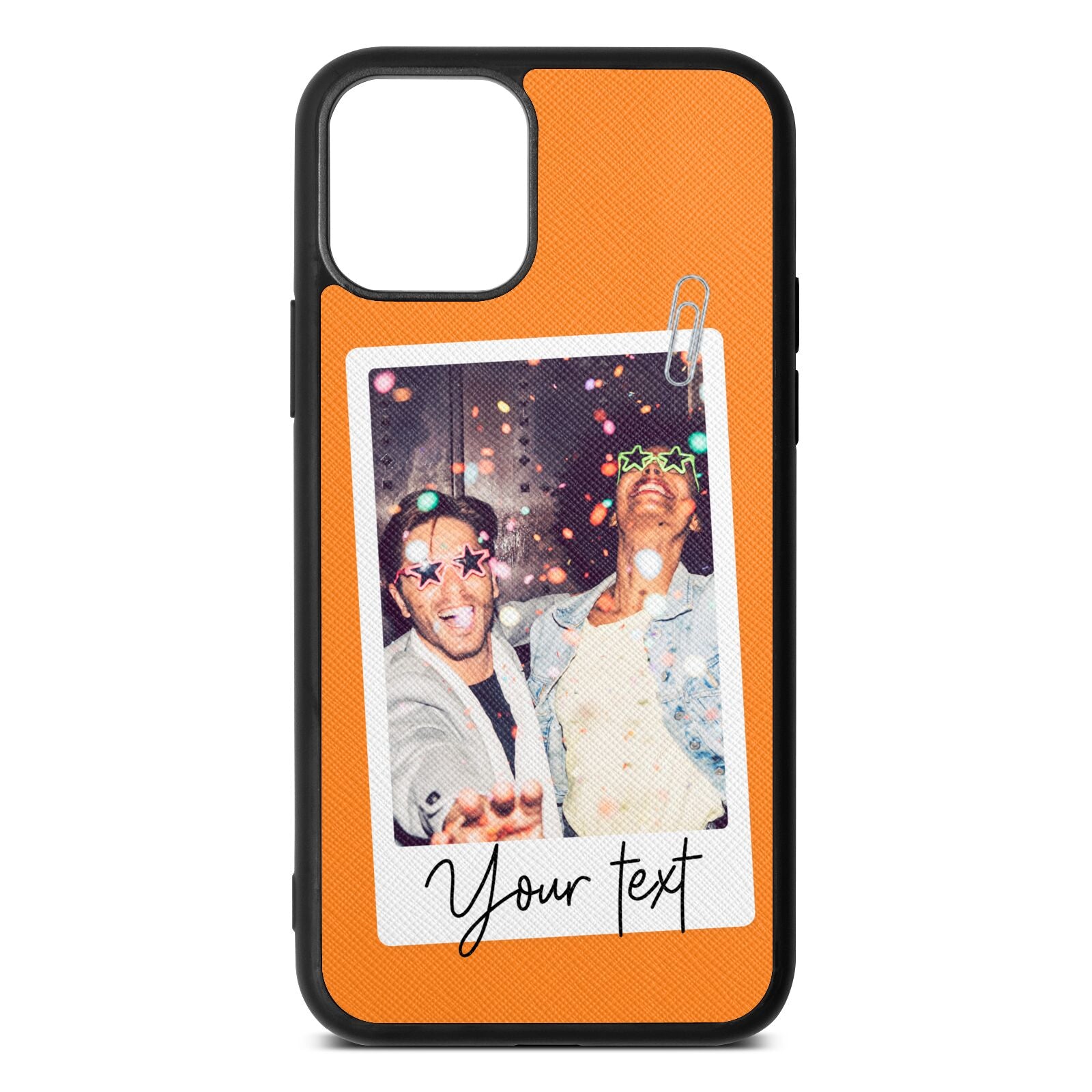Personalised Photo with Text Saffron Saffiano Leather iPhone 11 Pro Case