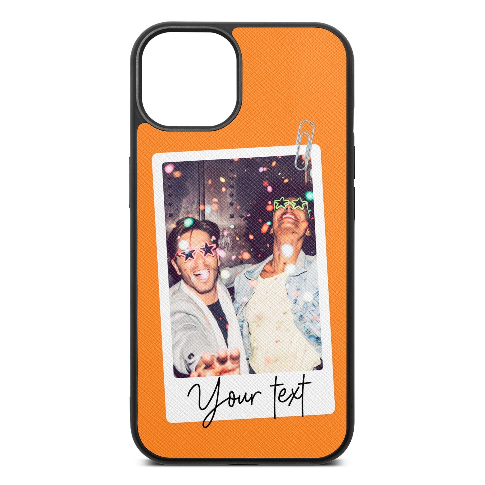 Personalised Photo with Text Saffron Saffiano Leather iPhone 13 Case