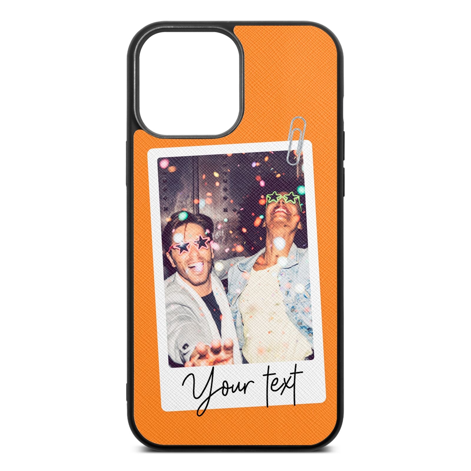 Personalised Photo with Text Saffron Saffiano Leather iPhone 13 Pro Max Case