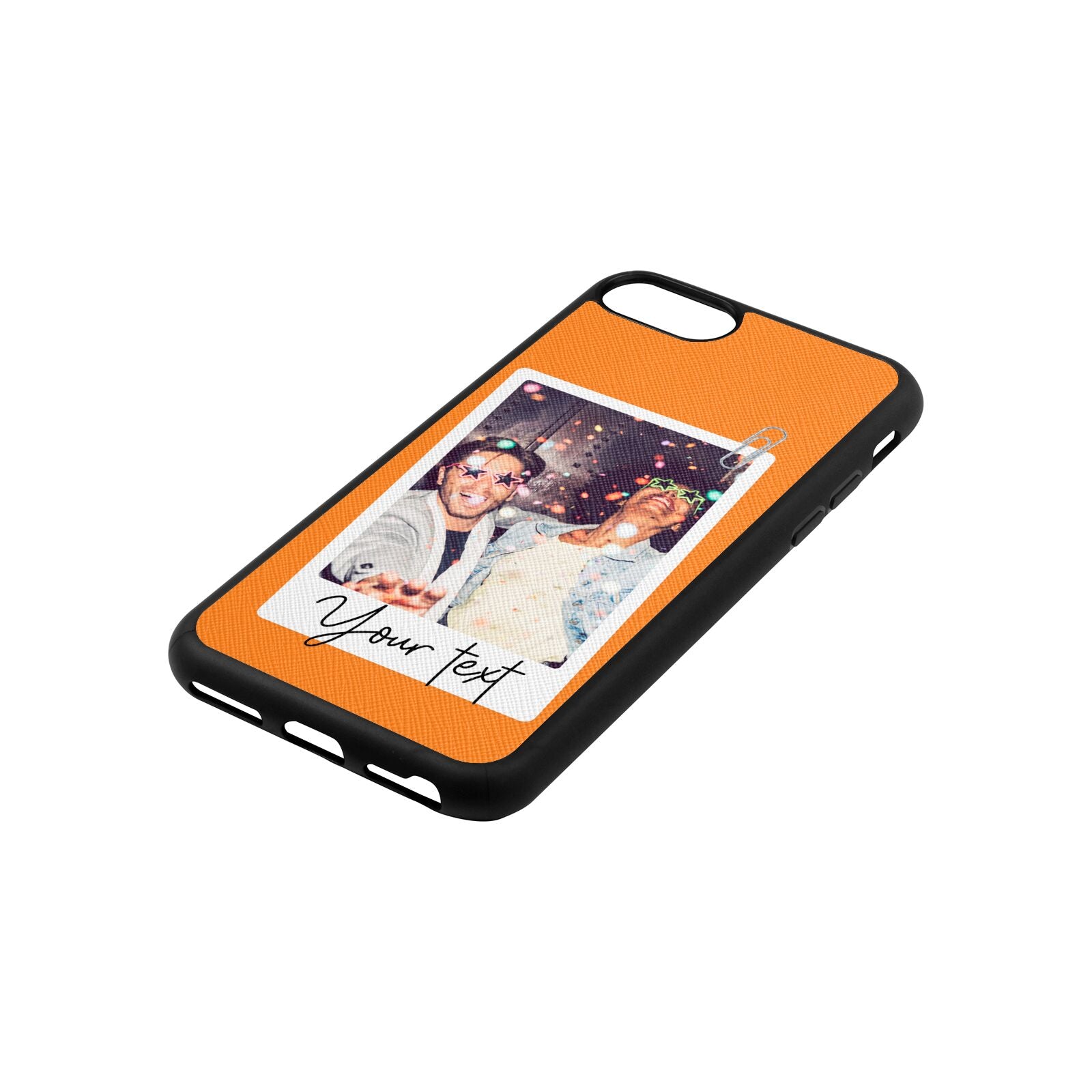 Personalised Photo with Text Saffron Saffiano Leather iPhone 8 Case Side Angle