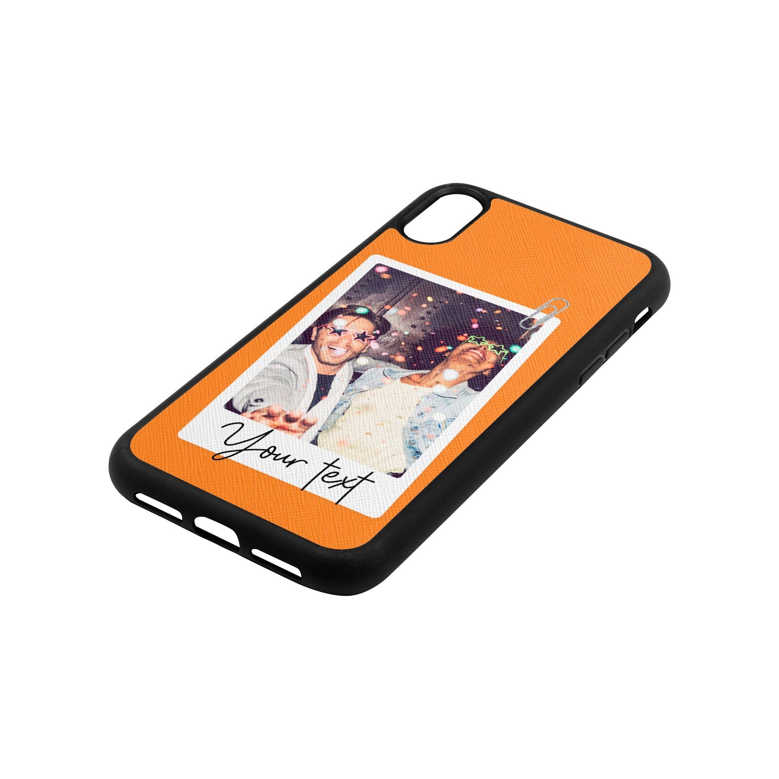 Personalised Photo with Text Saffron Saffiano Leather iPhone Xr Case Side Angle