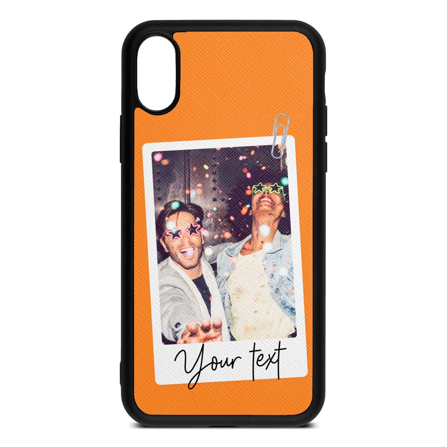 Personalised Photo with Text Saffron Saffiano Leather iPhone Xs Case