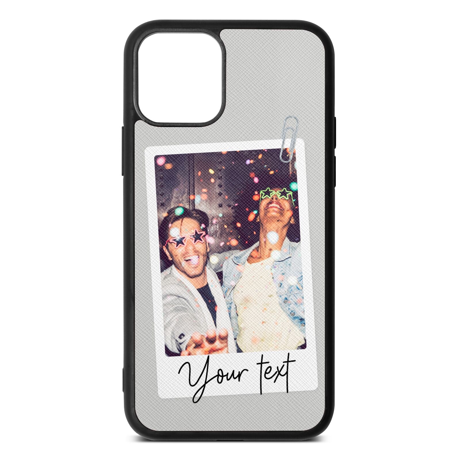 Personalised Photo with Text Silver Saffiano Leather iPhone 11 Case