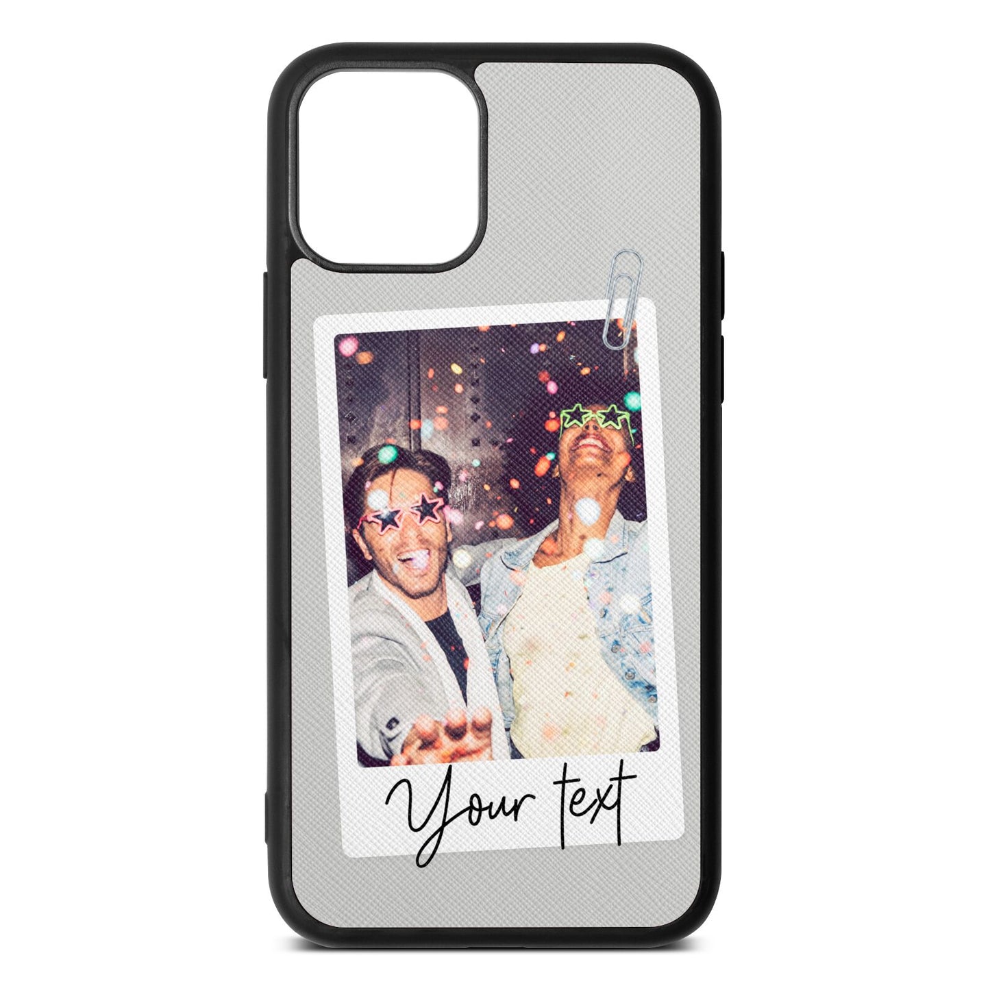 Personalised Photo with Text Silver Saffiano Leather iPhone 11 Pro Case