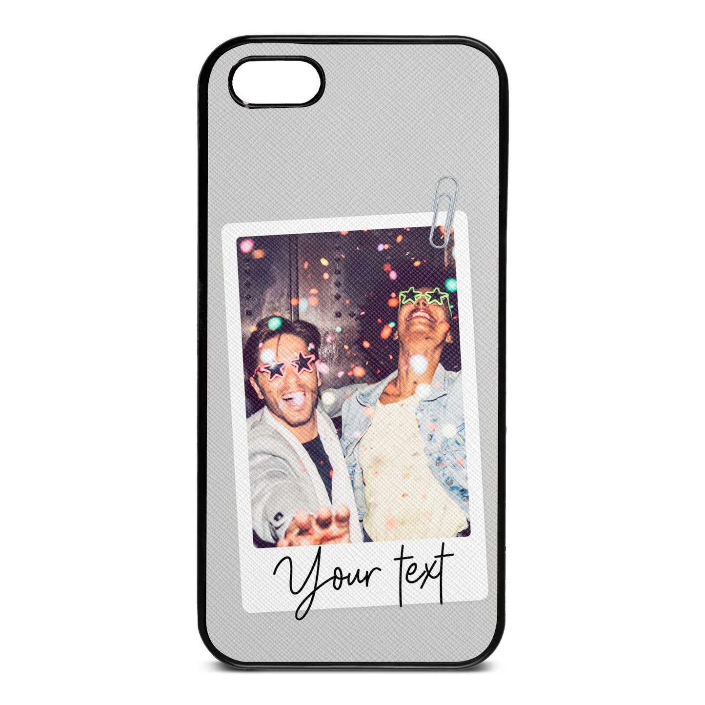 Personalised Photo with Text Silver Saffiano Leather iPhone 5 Case