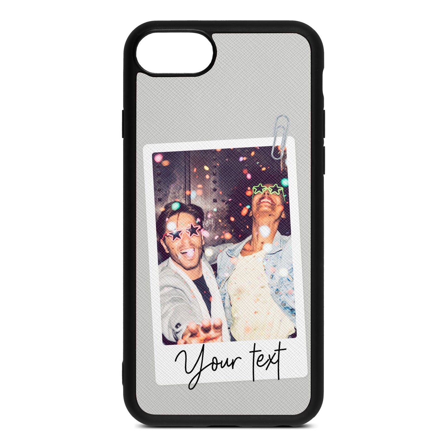 Personalised Photo with Text Silver Saffiano Leather iPhone 8 Case