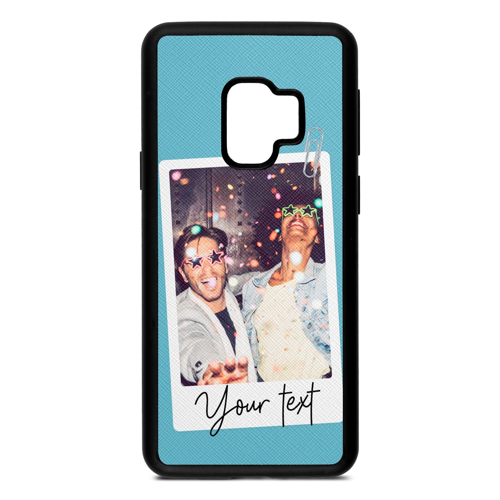 Personalised Photo with Text Sky Saffiano Leather Samsung S9 Case