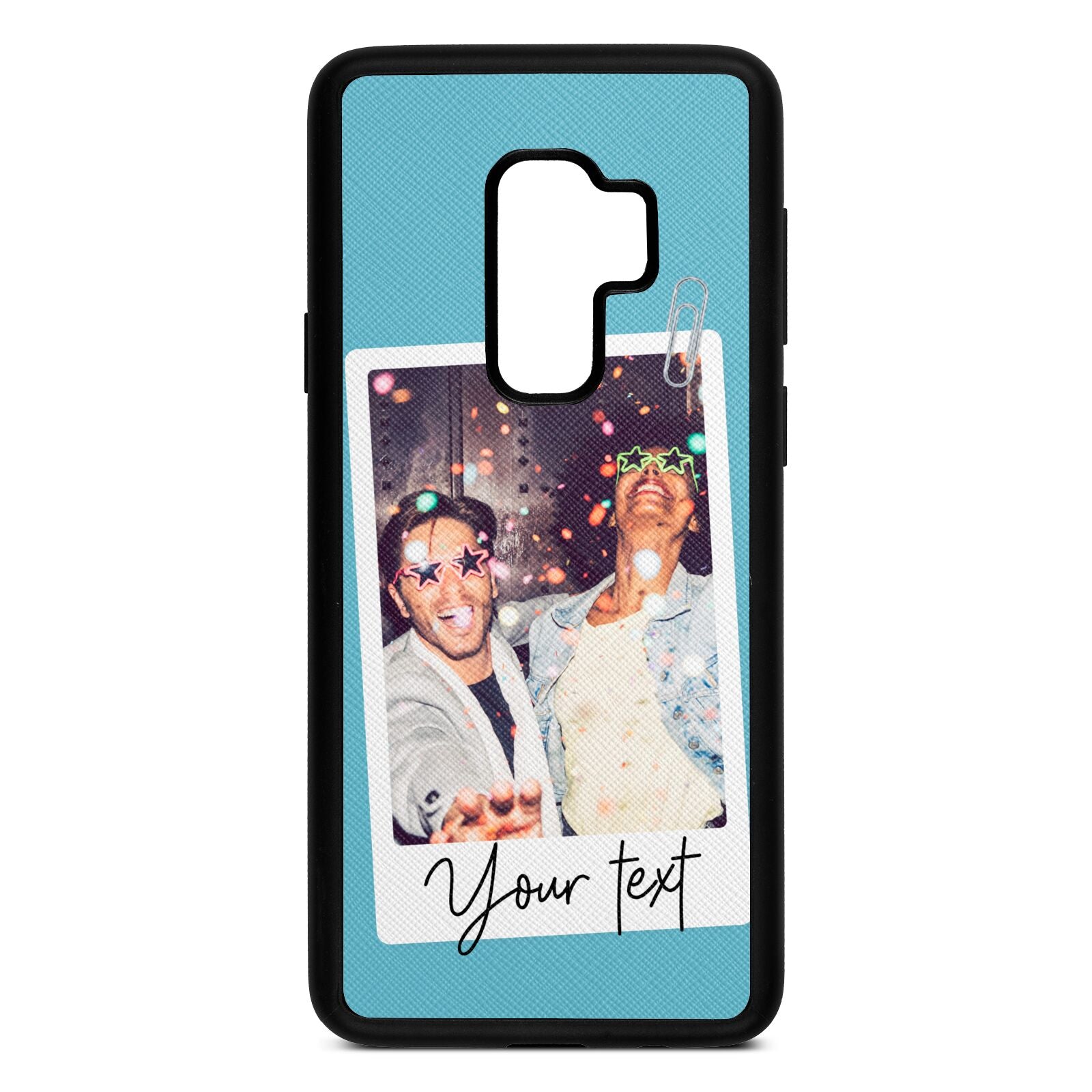 Personalised Photo with Text Sky Saffiano Leather Samsung S9 Plus Case
