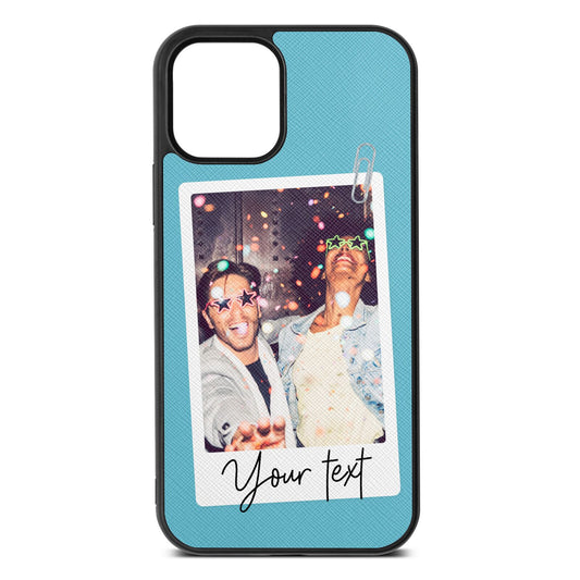 Personalised Photo with Text Sky Saffiano Leather iPhone 12 Case