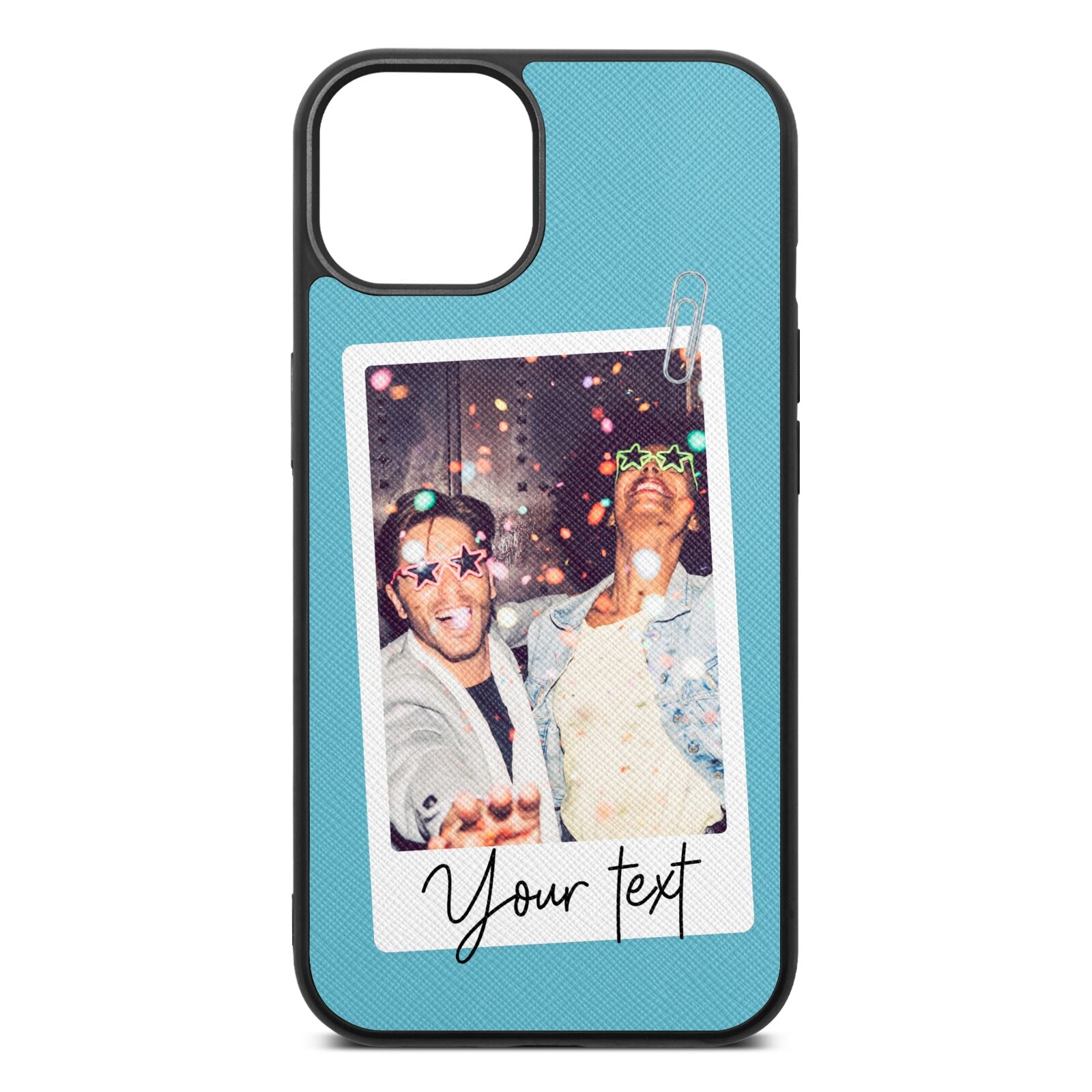 Personalised Photo with Text Sky Saffiano Leather iPhone 13 Case