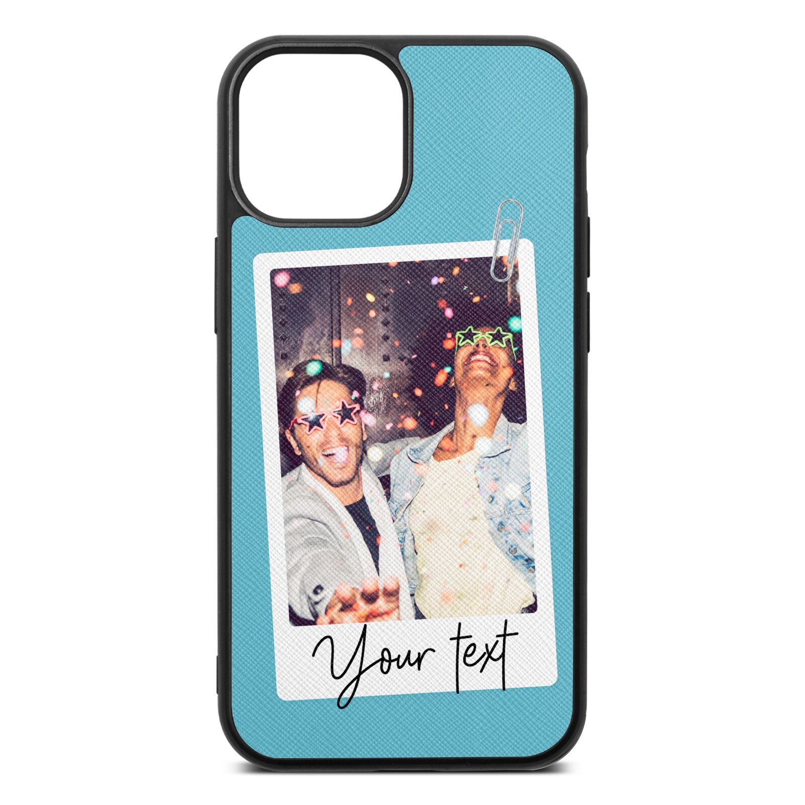 Personalised Photo with Text Sky Saffiano Leather iPhone 13 Mini Case