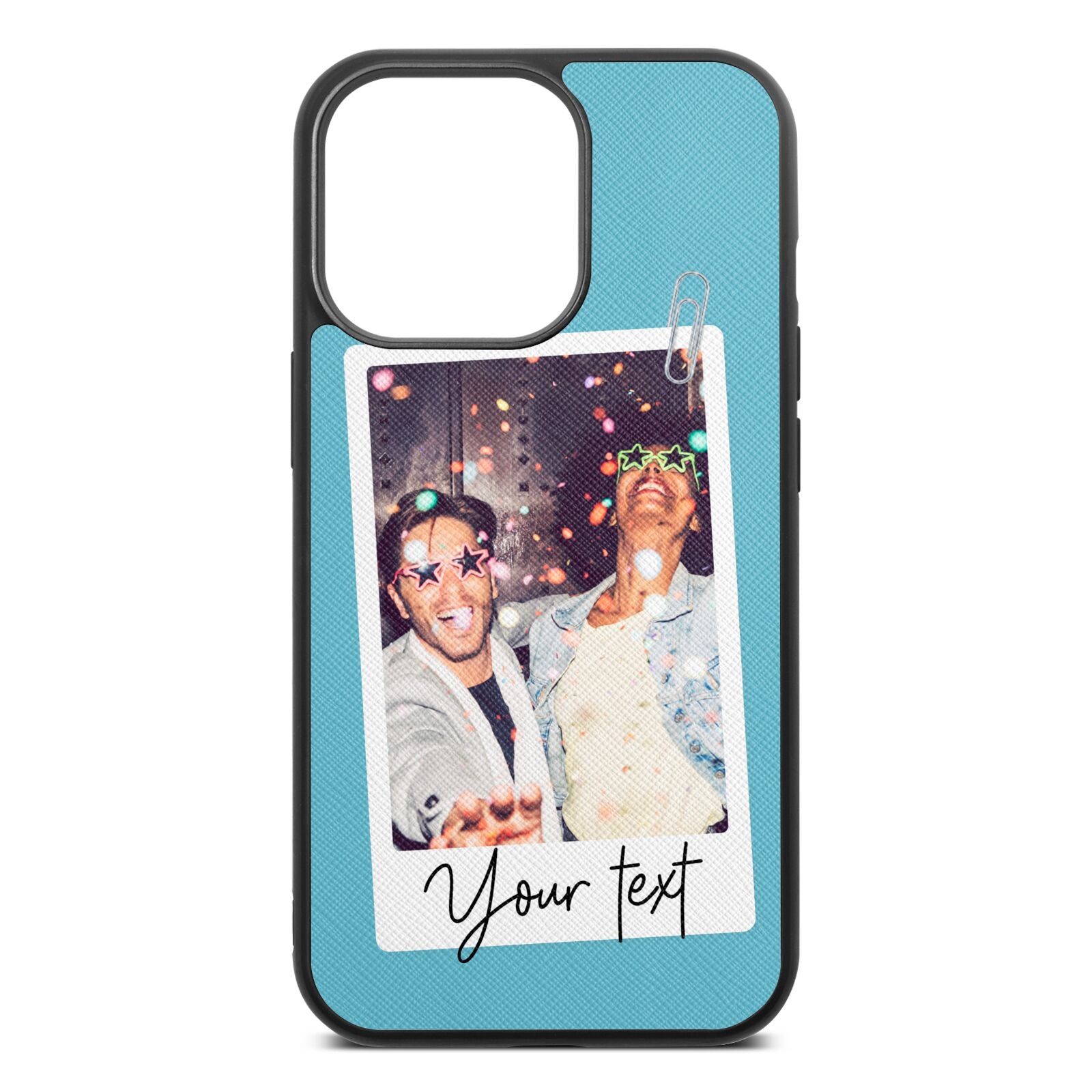 Personalised Photo with Text Sky Saffiano Leather iPhone 13 Pro Case