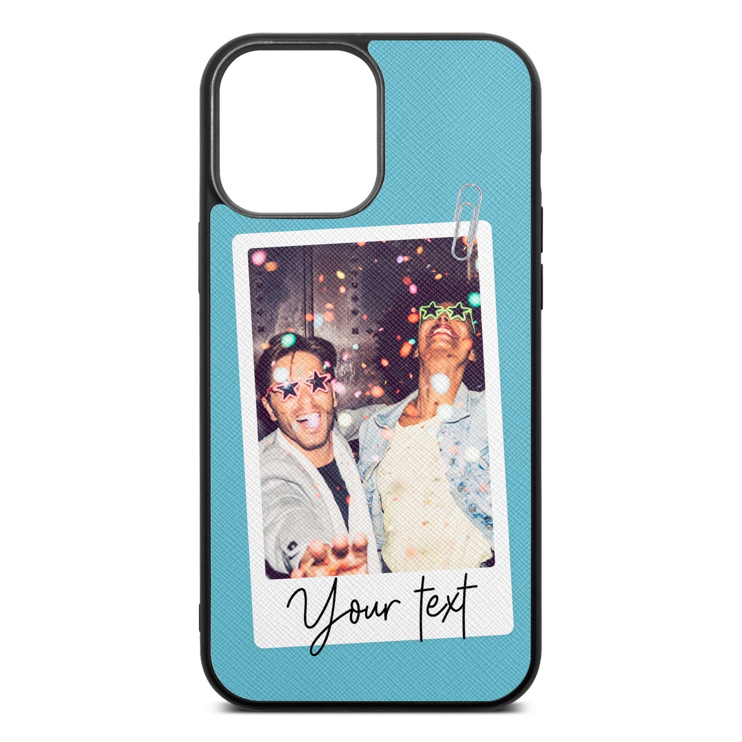 Personalised Photo with Text Sky Saffiano Leather iPhone 13 Pro Max Case