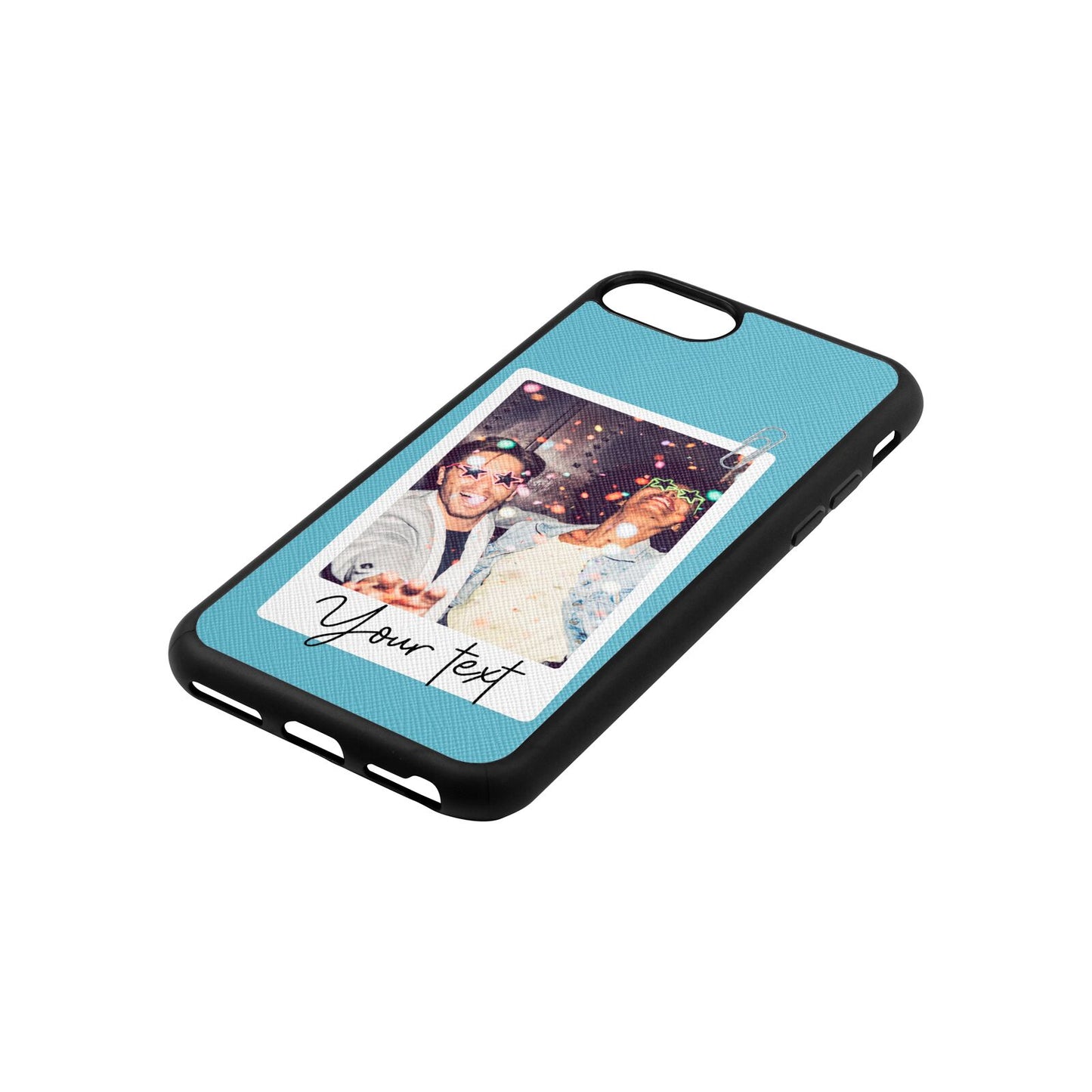Personalised Photo with Text Sky Saffiano Leather iPhone 8 Case Side Angle