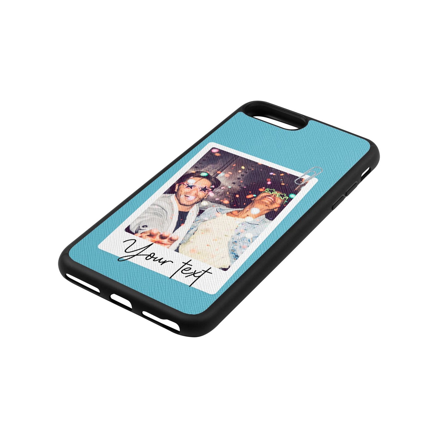 Personalised Photo with Text Sky Saffiano Leather iPhone 8 Plus Case Side Angle