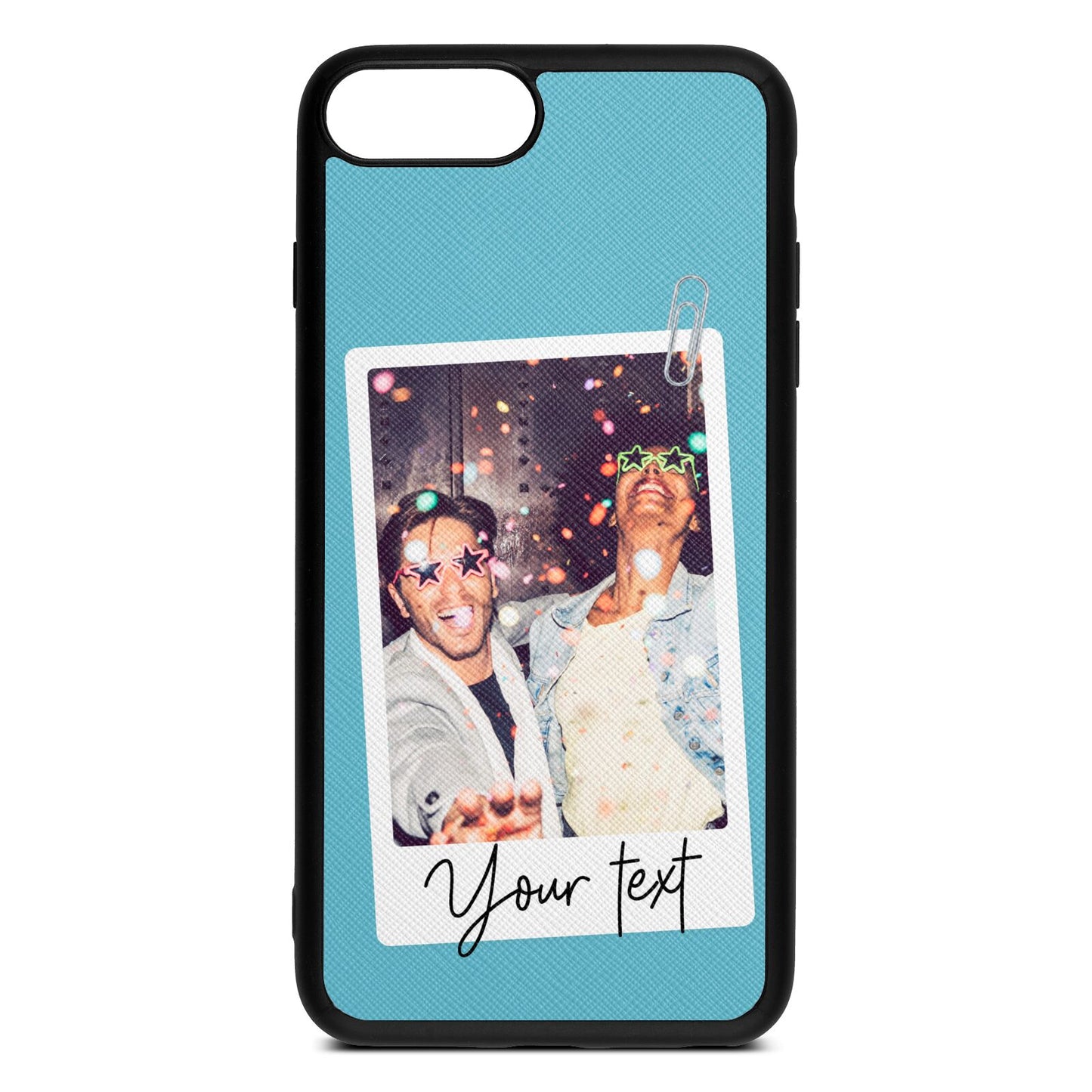 Personalised Photo with Text Sky Saffiano Leather iPhone 8 Plus Case