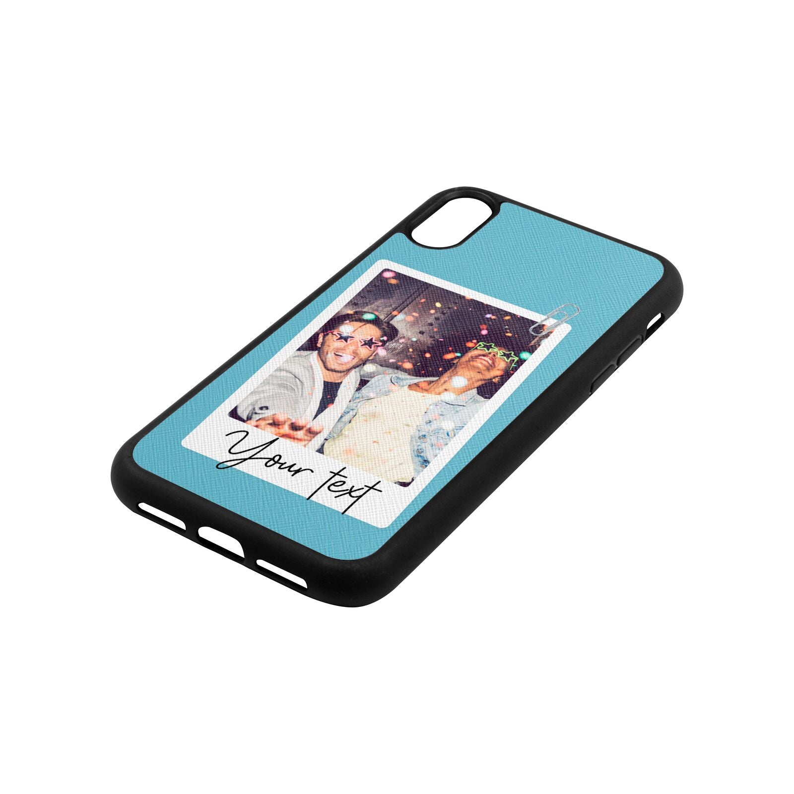 Personalised Photo with Text Sky Saffiano Leather iPhone Xr Case Side Angle