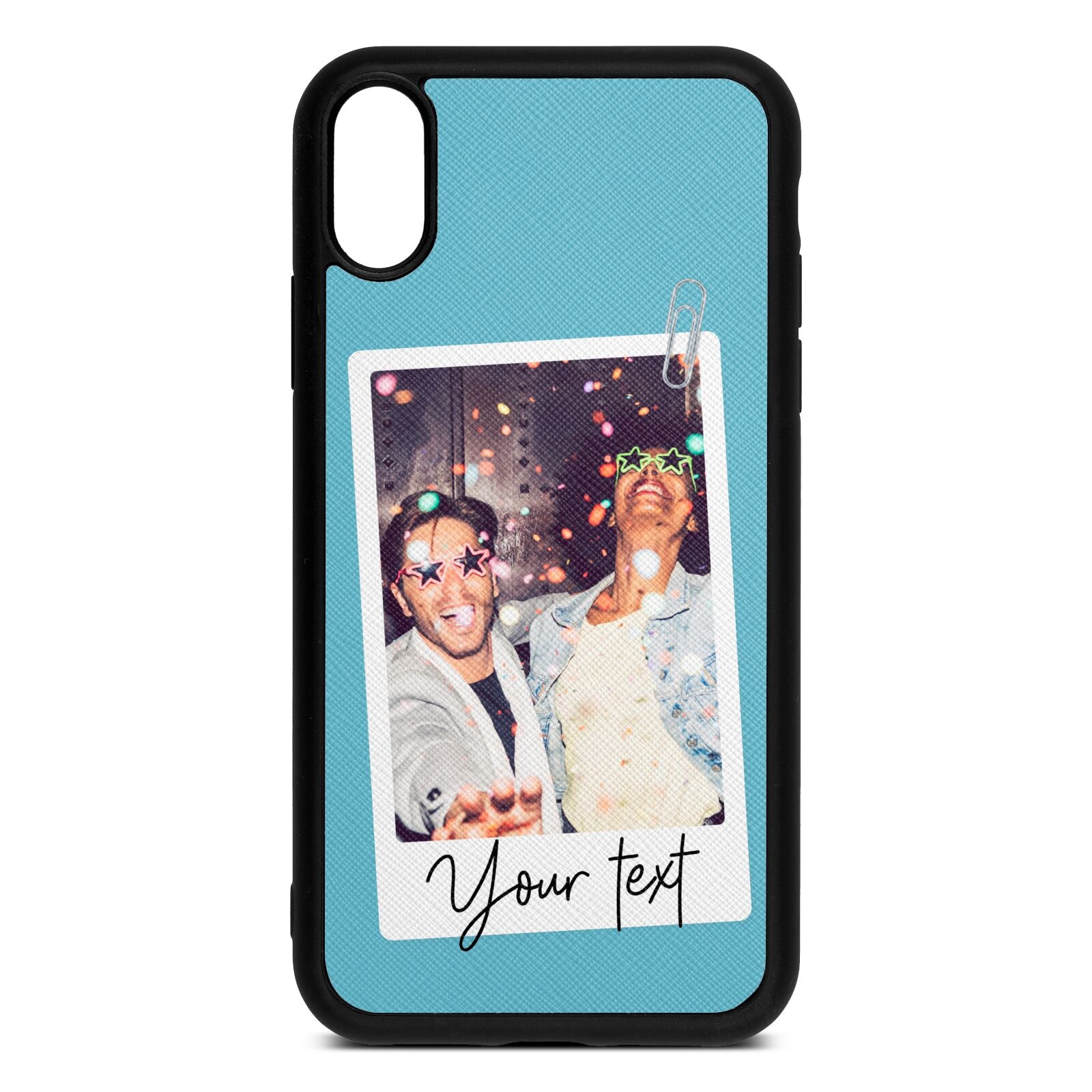 Personalised Photo with Text Sky Saffiano Leather iPhone Xr Case