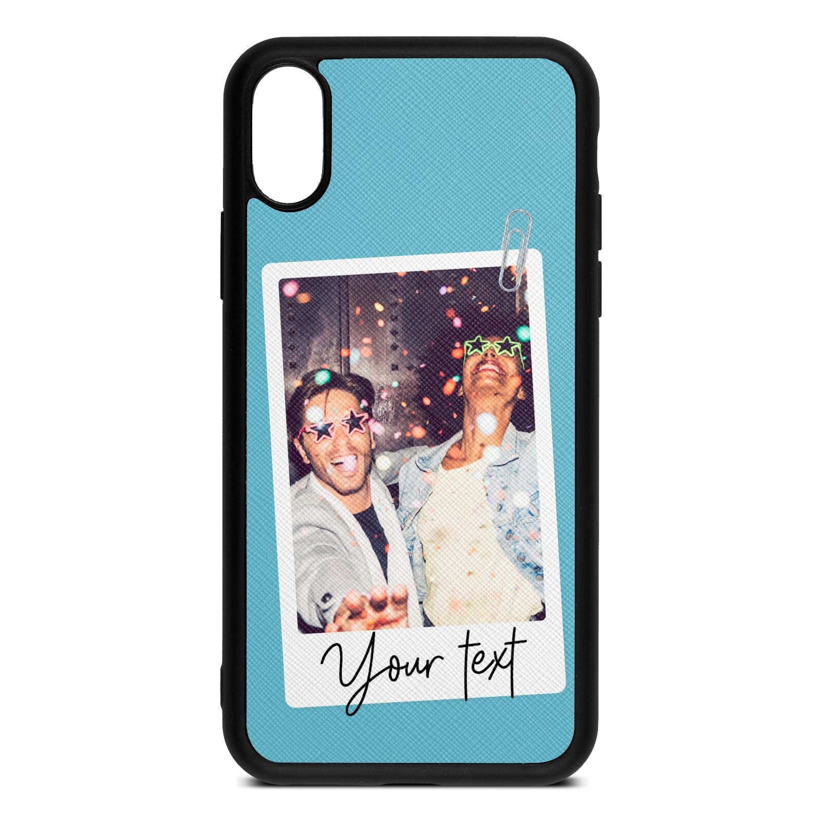 Personalised Photo with Text Sky Saffiano Leather iPhone Xs Case