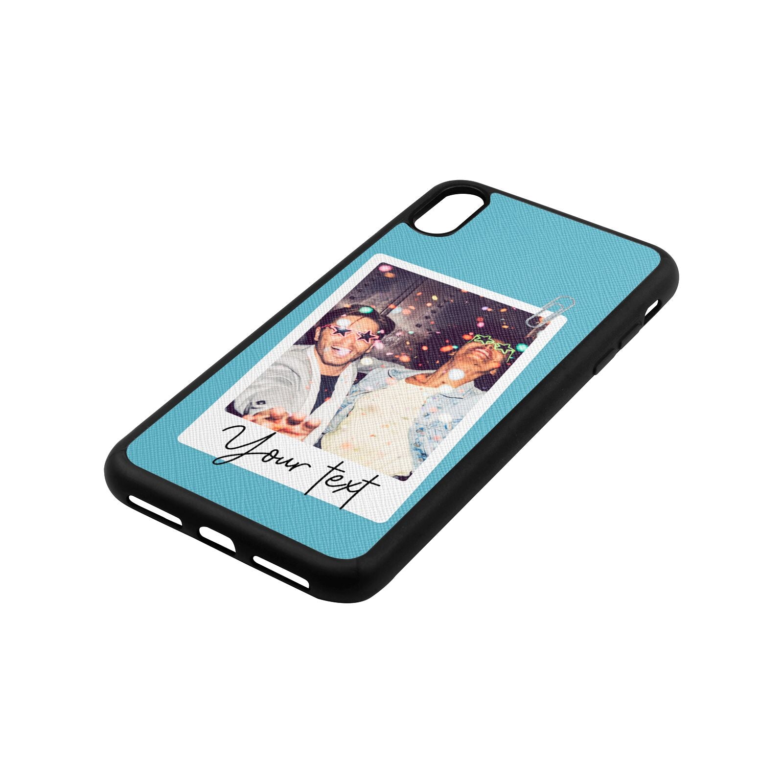 Personalised Photo with Text Sky Saffiano Leather iPhone Xs Max Case Side Angle