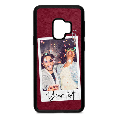 Personalised Photo with Text Wine Red Saffiano Leather Samsung S9 Case