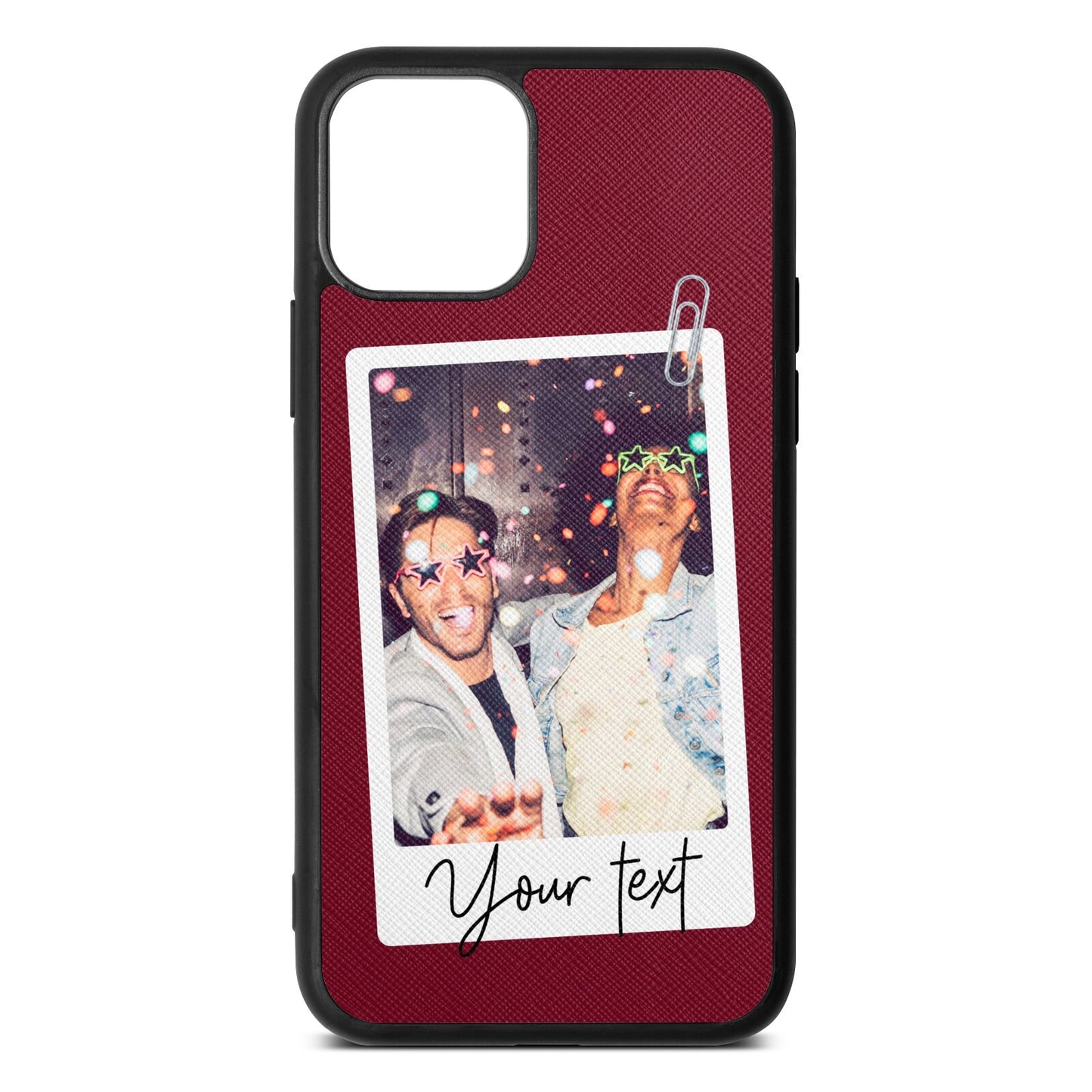 Personalised Photo with Text Wine Red Saffiano Leather iPhone 11 Pro Case