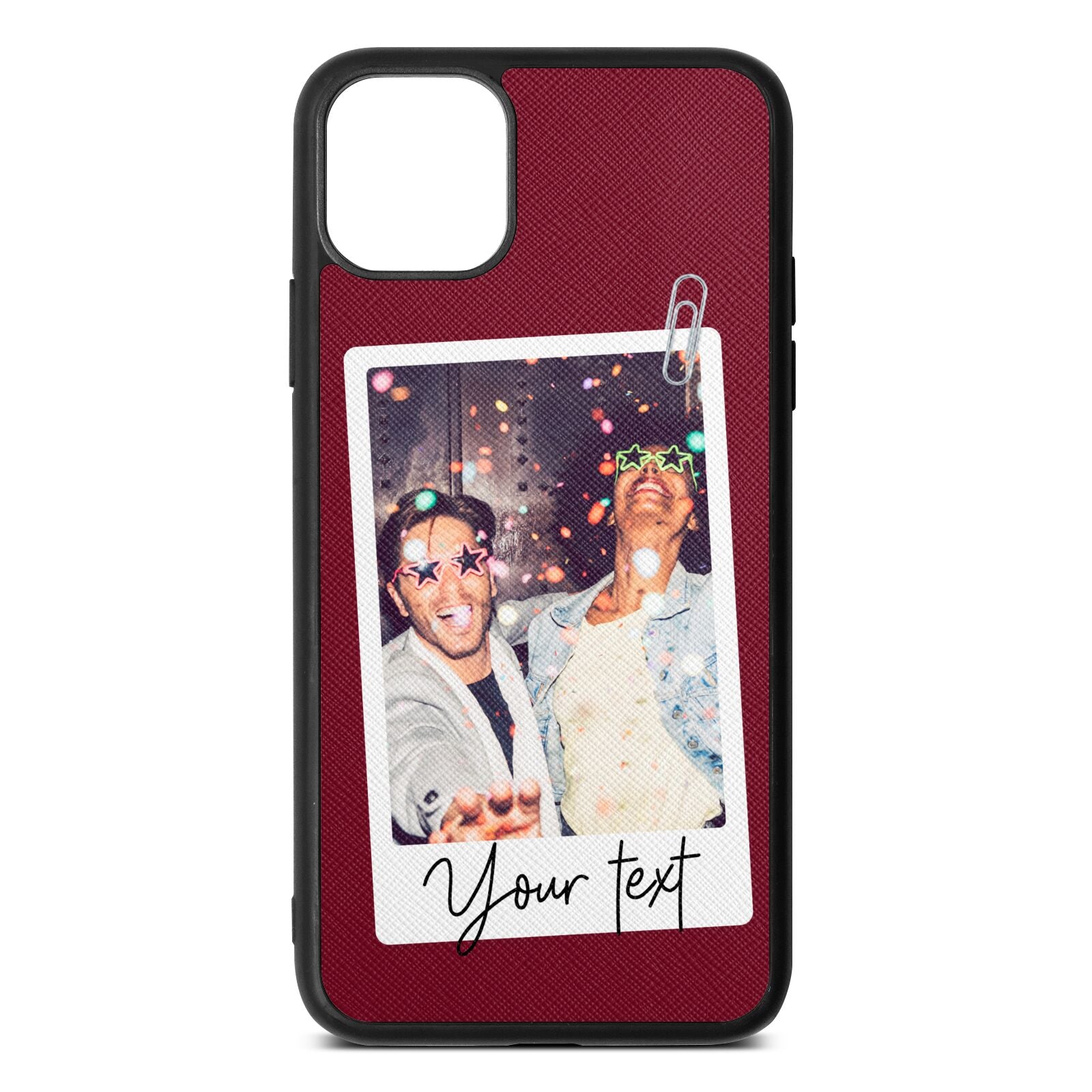 Personalised Photo with Text Wine Red Saffiano Leather iPhone 11 Pro Max Case